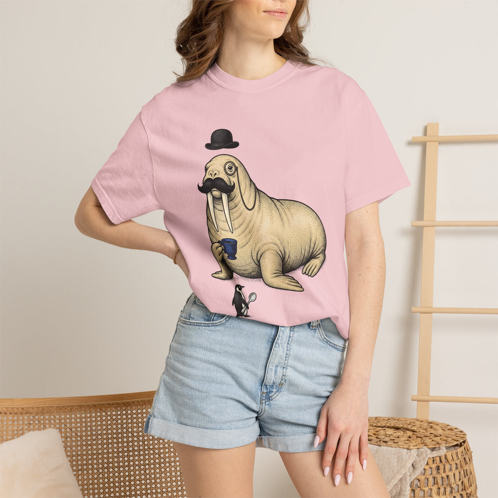 Walrus Tea Party Shirt Animals Humor Gift Women Vintage Tee Walrus T-Shirt Wildlife Fan Retro Tshirt Funny Graphic Hand Drawn Penguin Tshirt