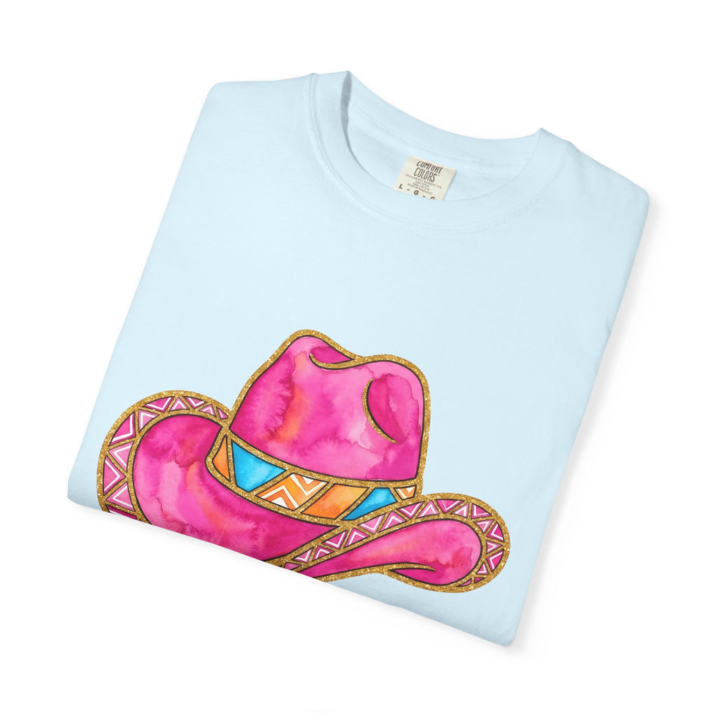 Pink Western Hat Shirt Western Apparel Gift Women Hand Painted Tee Cowboy Hat T-Shirt Rodeo Fan Cowgirl Tshirt Clothing Graphic Rustic