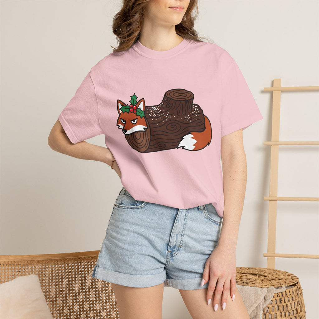 Fox Log Shirt Christmas Animal Gift Women Cartoon Tee Log T-Shirt Xmas Fan Comic Tshirt Wildlife Graphic Minimalist Holly Tshirt