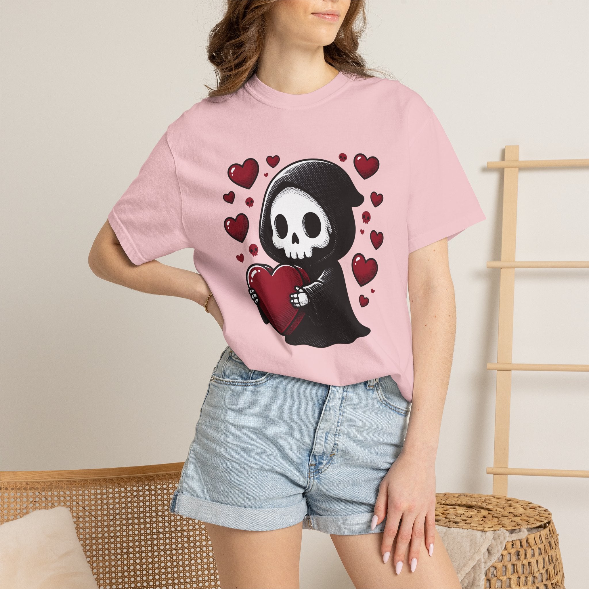 Adorable Reaper Shirt Valentine's Day Dark Gift Women Comic Tee Grim Reaper T-Shirt Valentine Fan Cartoon Tshirt Gothic Graphic Vintage Love