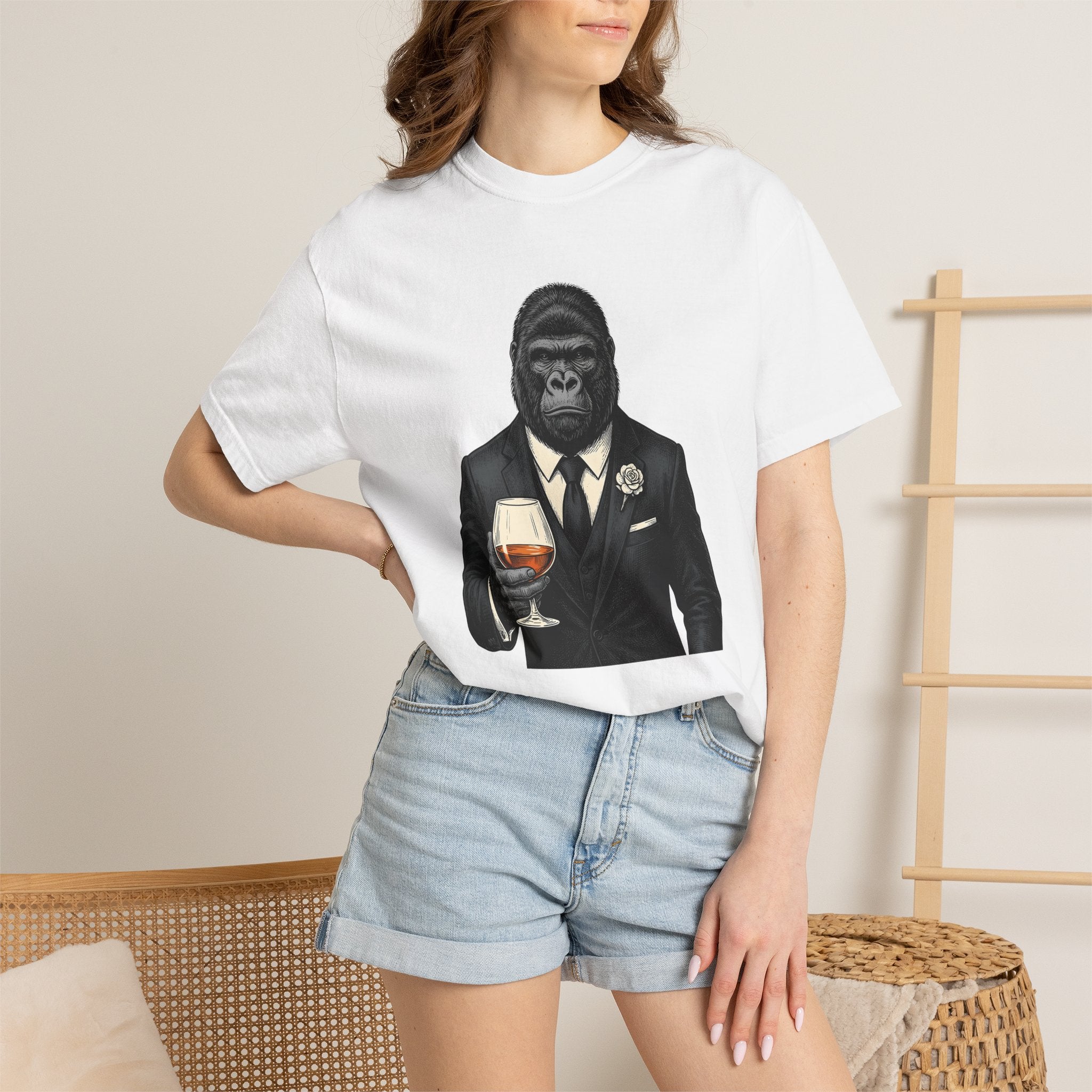 Ape Costume Shirt Drinks Wildlife Gift Women Retro Tee Monkey Costume T-Shirt Cocktail Fan Monkey Tshirt Animal Graphic Sketch Wine Glass
