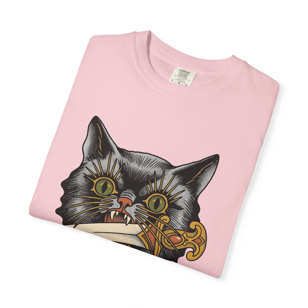 Black Kitty Shirt Cat Horror Gift Women Ink Tee Cat T-Shirt Cat Fan Tattoo Tshirt Scary Graphic Retro Knife Tshirt