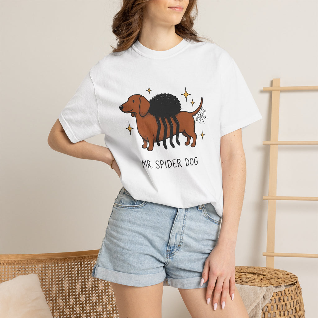 Dachshund Spider Costume Shirt Halloween Dog Gift Women Cartoon Tee Wiener Dog T-Shirt Horror Fan Comic Tshirt Dog Graphic Retro Spider Web