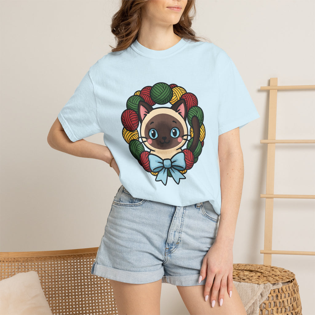 Siamese Kitten Shirt Cat Christmas Gift Women Chibi Tee Kitten T-Shirt Cat Fan Cartoon Tshirt Winter Graphic Comic Yarn Ring Tshirt