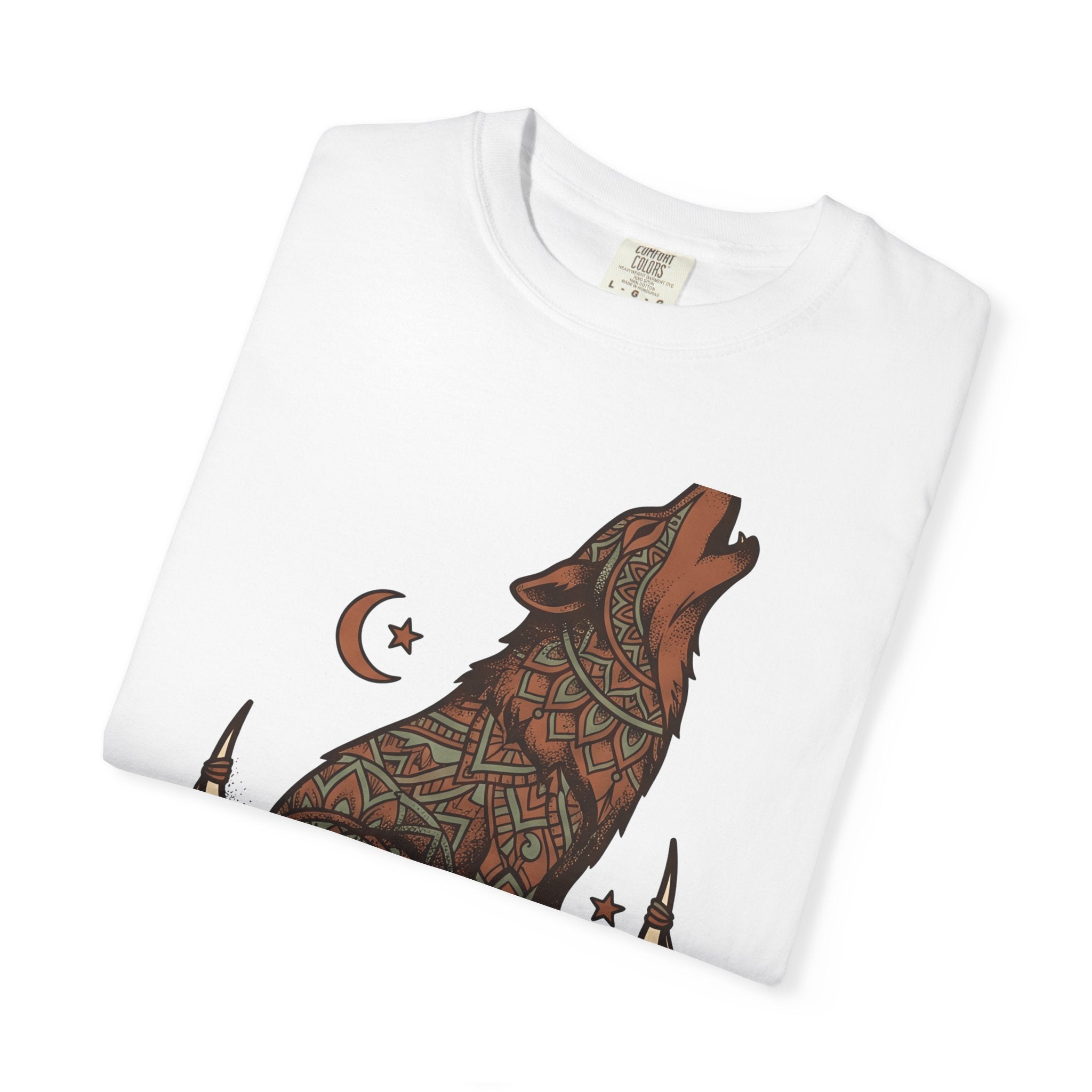 Wolf Mandala Shirt Boho Chic Critter Gift Women Folk Tee Mandala T-Shirt Hippie Fan Tribal Tshirt Animal Graphic Indigen Quill Tshirt
