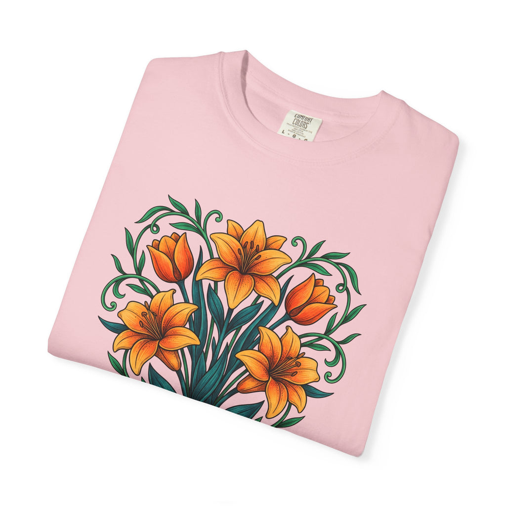 Fresh Lily Stems Shirt Easter Bouquet Gift Women Garden Sketch Tee Lily T-Shirt Spring Fan Sketchbook Tshirt Floral Graphic Line Art Plant