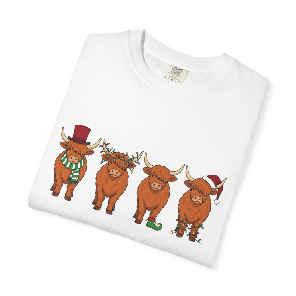 Scottish Cow Shirt Christmas Wildlife Gift Women Comic Tee Highland Cow T-Shirt Christmas Fan Cartoon Tshirt Wildlife Graphic Chibi Holiday