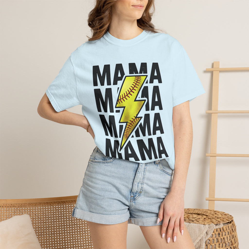 Softball Flash Bolt Shirt Moms Workout Gift Women Heavy Tee Fastpitch T-Shirt Mom Enthusiast Grunge Tshirt Fitness Graphic Retro Seam Tshirt