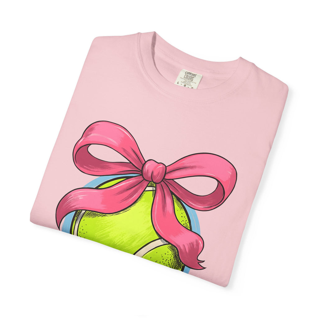 Tennis Ball Bow Shirt Moms Exercise Gift Women Line Art Tee Tennis Bow T-Shirt Mom Enthusiast Illustration Graphic Fitness Graphic Cartoon