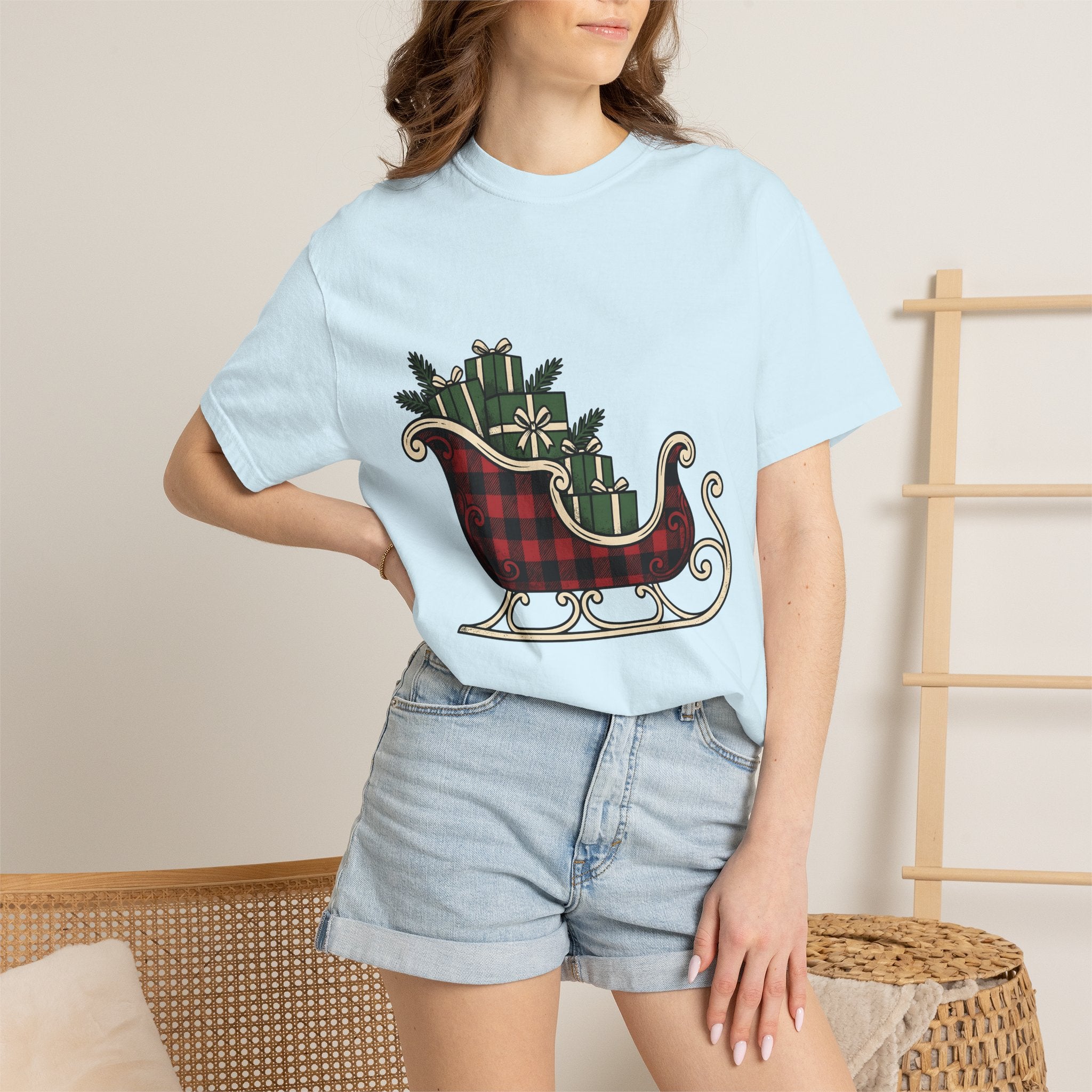 Checkered Sleigh Shirt Christmas Snow Gift Women Cabin Tee Sleigh Bell T-Shirt Xmas Fan Rustic Tshirt Frosty Graphic Country Wrapped Gifts