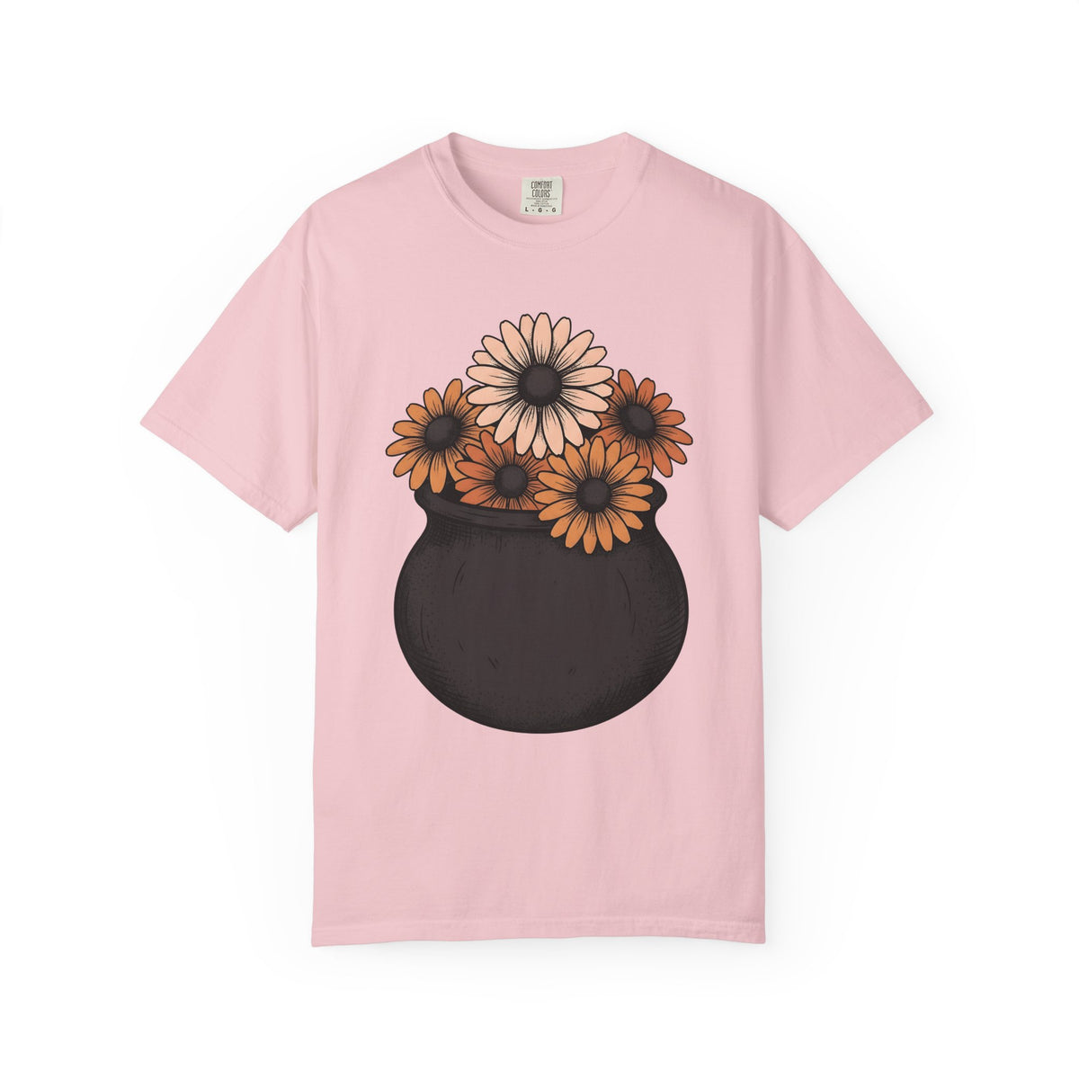 Witch Pot Flowers Shirt Halloween Petals Unisex Gift Line Art Tee Floral