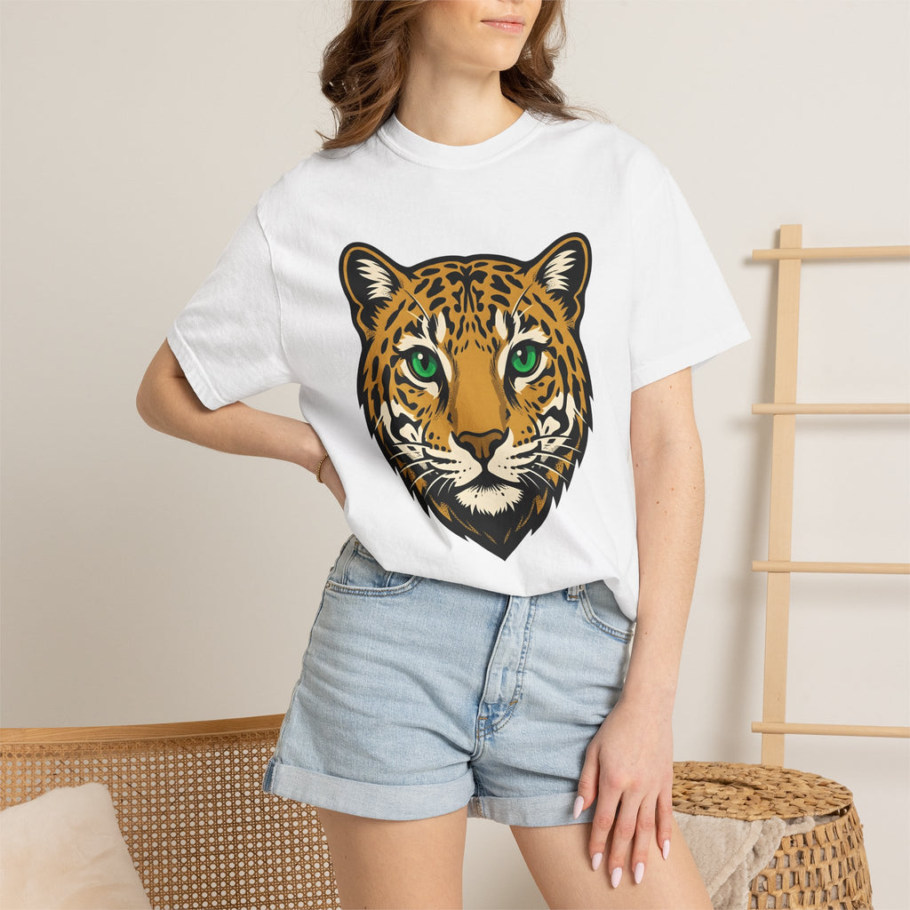 Leopard Face Shirt Cat Wildlife Gift Women Graphic Tee Leopard T-Shirt Cat Fan Abstract Tshirt Wildlife Illustration Graphic Bold Green Eyes