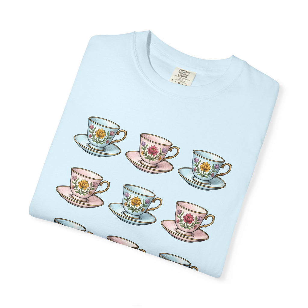 Flower Tea Cup Shirt Easter Drink Gift Women Classic Tee Teacup T-Shirt Easter Fan Vintage Tshirt Beverage Graphic Doodle Petals Tshirt