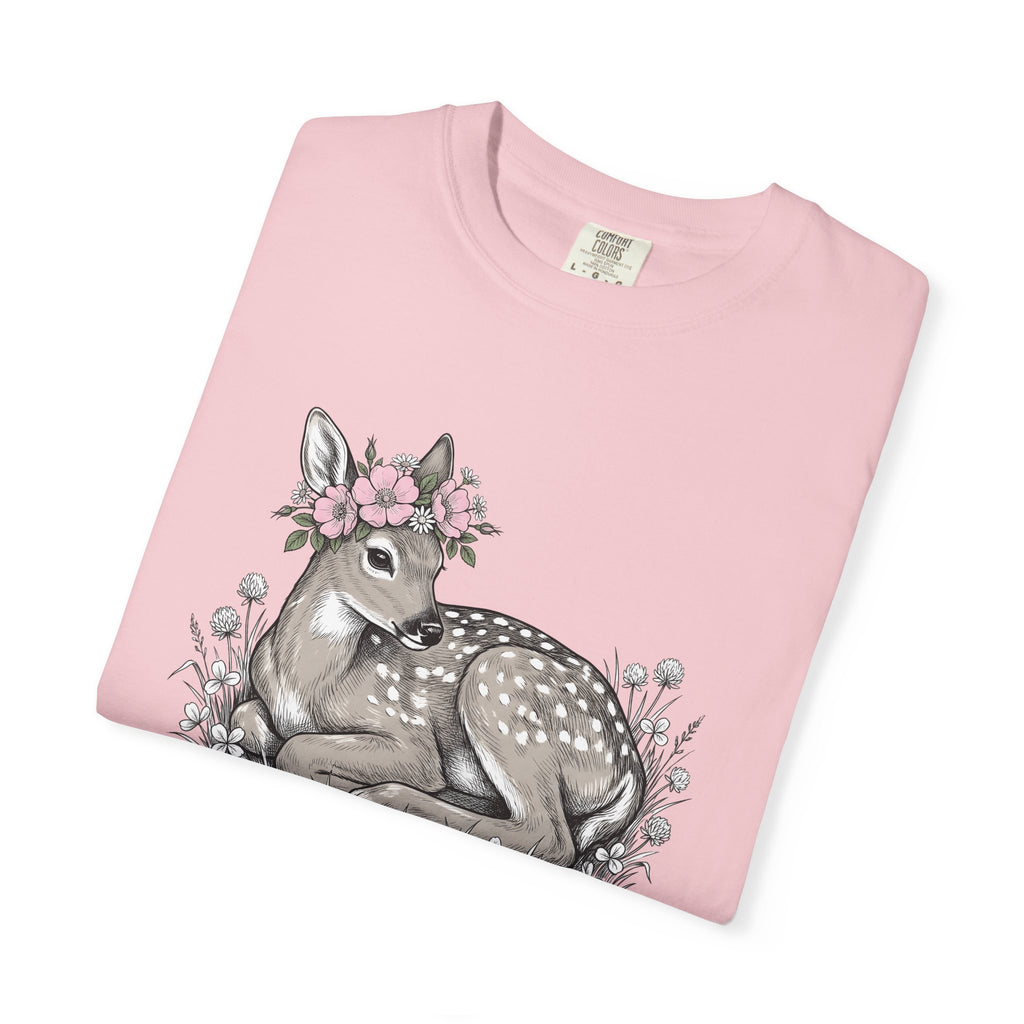 Fawn Floral Shirt Easter Woodland Gift Women Boho Tee Deer T-Shirt Easter Fan Hippie Tshirt Forest Graphic Vintage Flower Crown Tshirt
