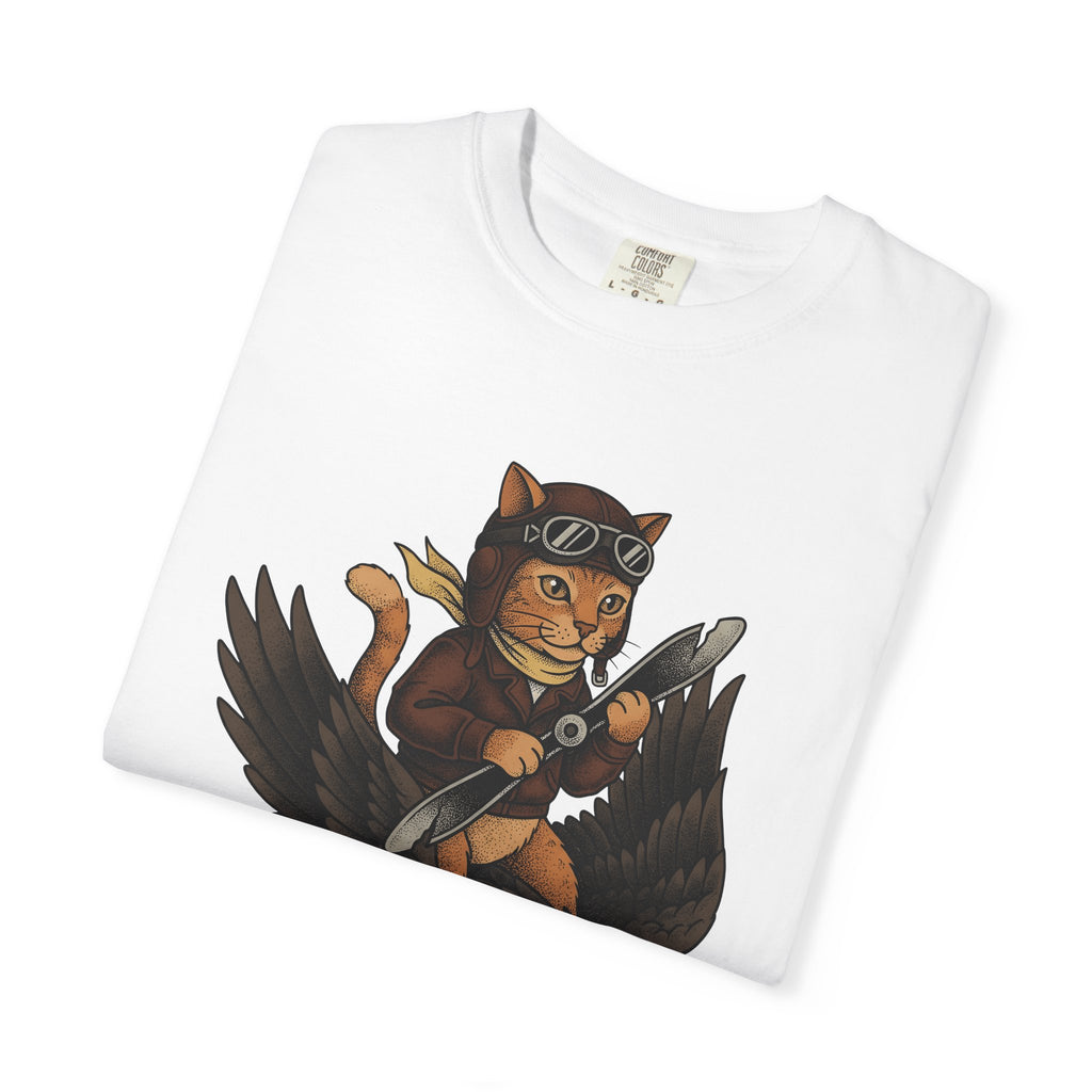 Flying Cat Shirt Cat Gift Women Creatures Classic Tee Kitty T-Shirt Cat Fan Vintage Tshirt Beast Graphic Doodle Falcon Tshirt