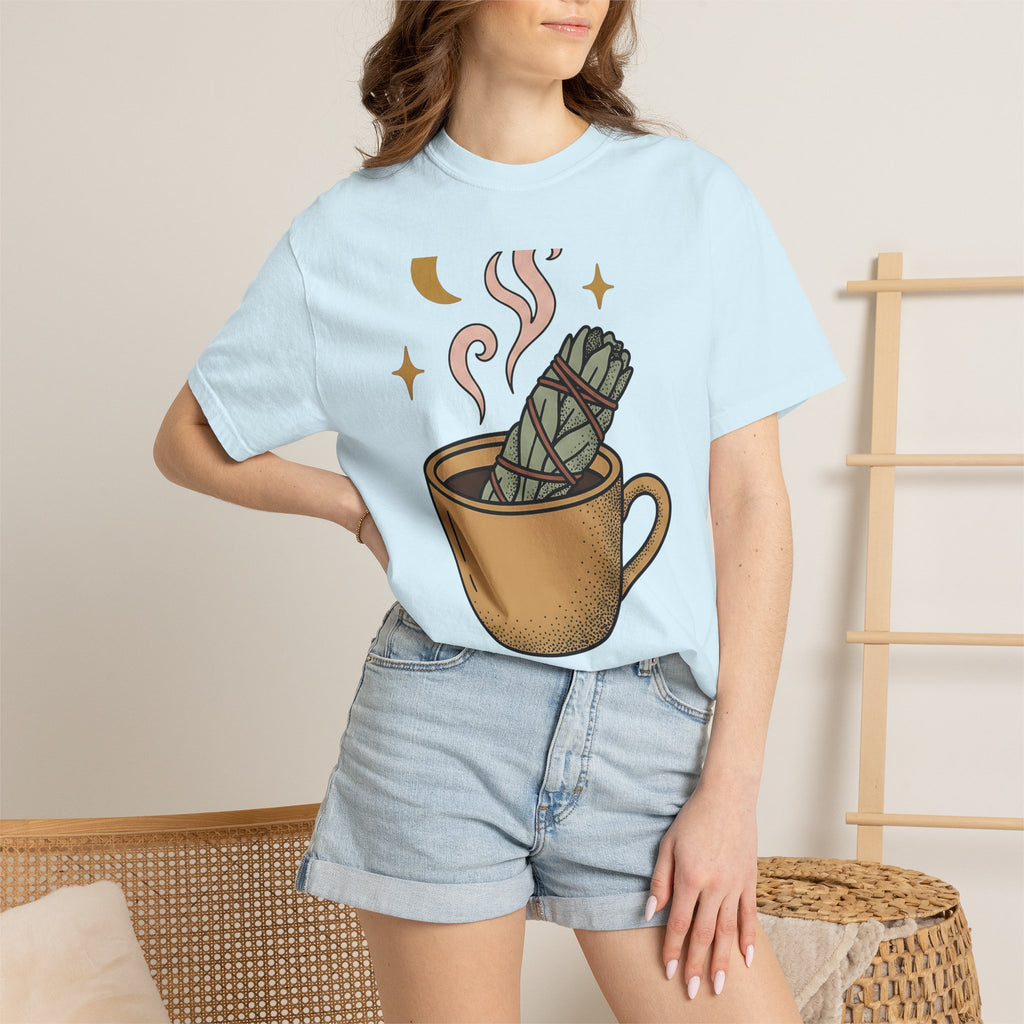Sage Stick Mug Shirt Boho Chic Spells Gift Women Sketch Tee Smudging T-Shirt Bohemian Enthusiast Doodle Tshirt Magical Graphic Line Art