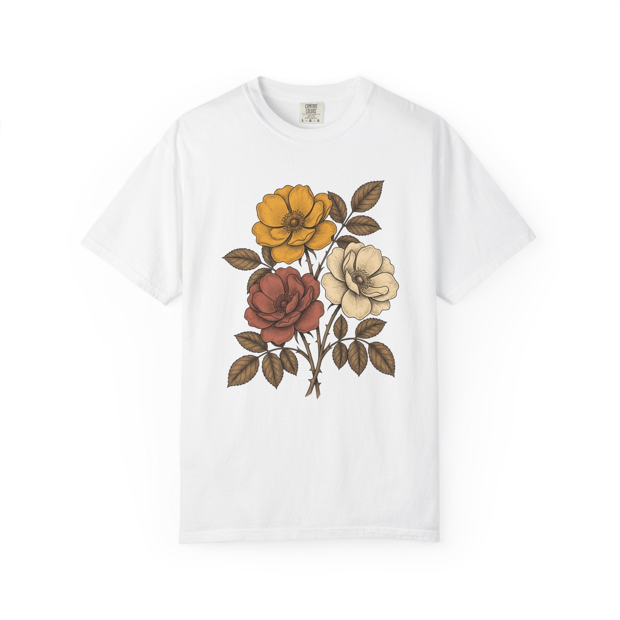 Antique Floral Arrangement Shirt Boho Chic Plants Gift Women Line Art Tee Floral Arrangement T-Shirt Bohemian Enthusiast Illustration Design