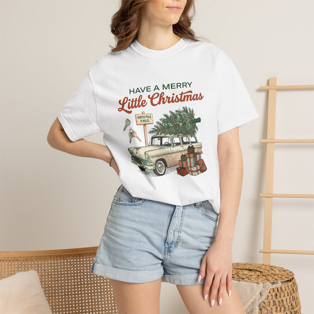 Vintage Car Shirt Christmas Holiday Gift Women Hand Drawn Tee Classic Car T-Shirt Christmas Fan Illustrated Tshirt Seasonal Graphic Retro