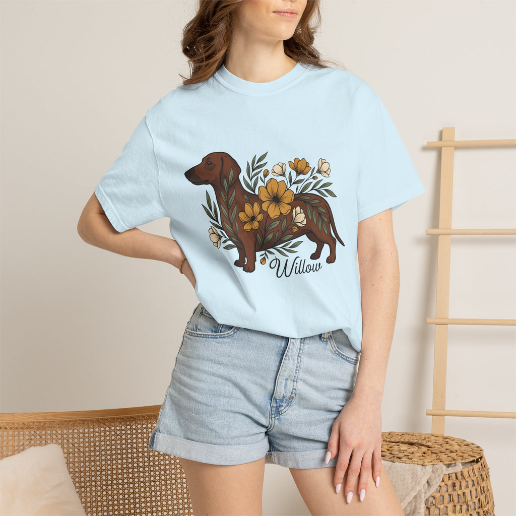 Dachshund Hound Shirt Dog Bouquet Gift Women Vintage Tee Wiener Dog T-Shirt Dog Fan Doxie Tshirt Floral Graphic Cartoon Blossom Tshirt