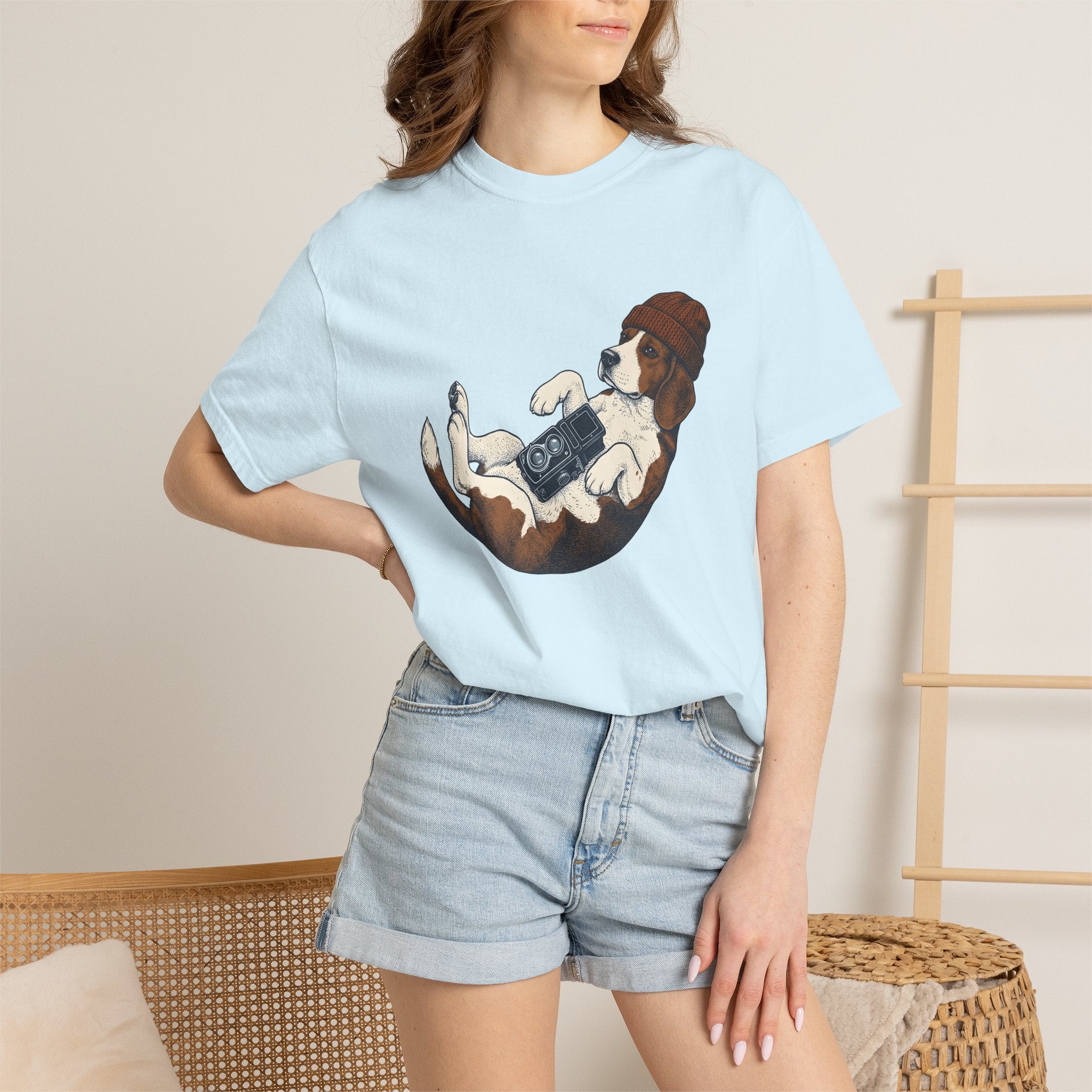 Beagle Puppy Shirt Dog Camera Gear Gift Women Sketch Tee Puppy T-Shirt Dog Fan Hound Tshirt Photography Graphic Retro Photo Camera Tshirt