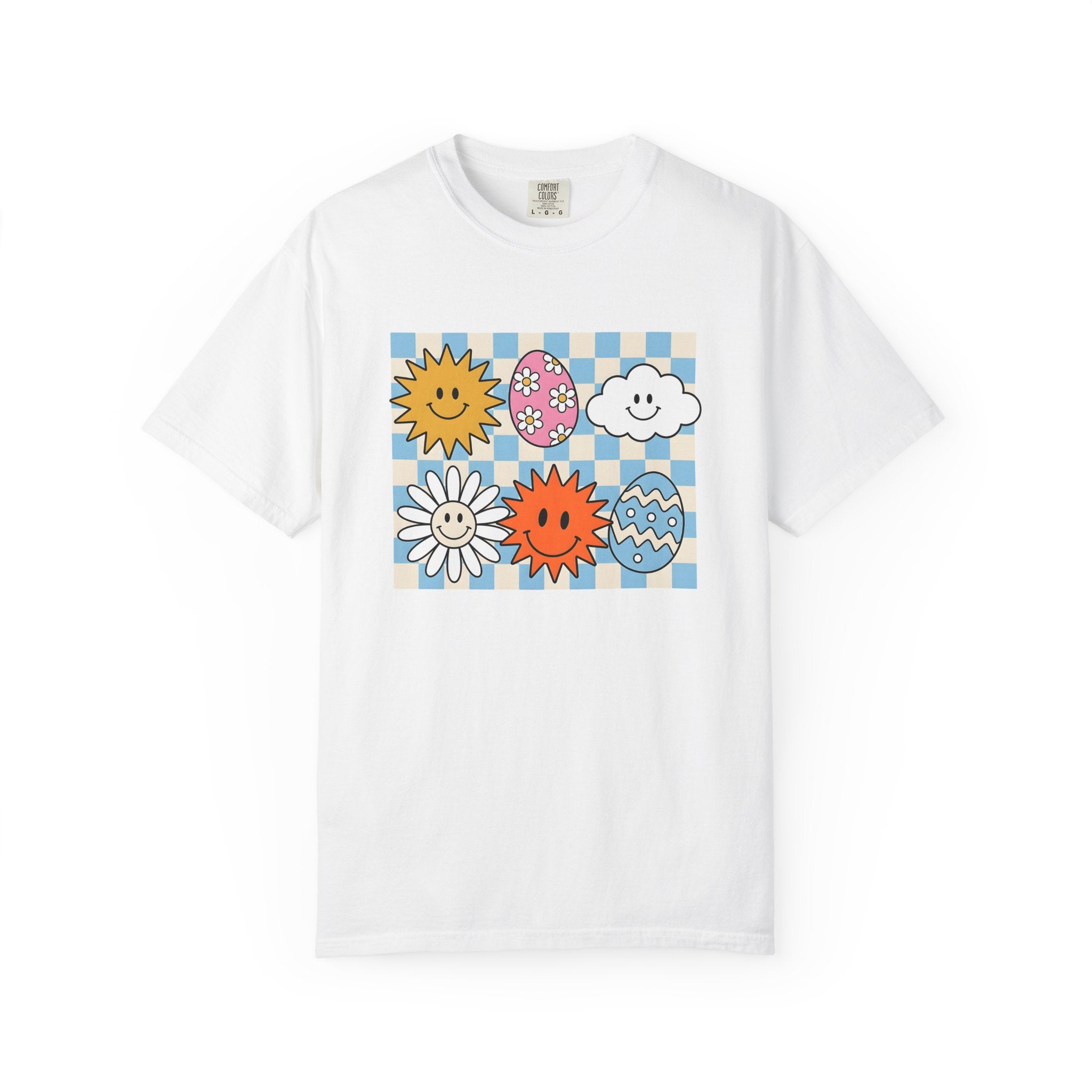 Smiley Faces Shirt Easter Spring Gift Women Cartoon Tee Emoticon T-Shirt Easter Fan Comic Tshirt Spring Design Retro Easter Eggs Tshirt