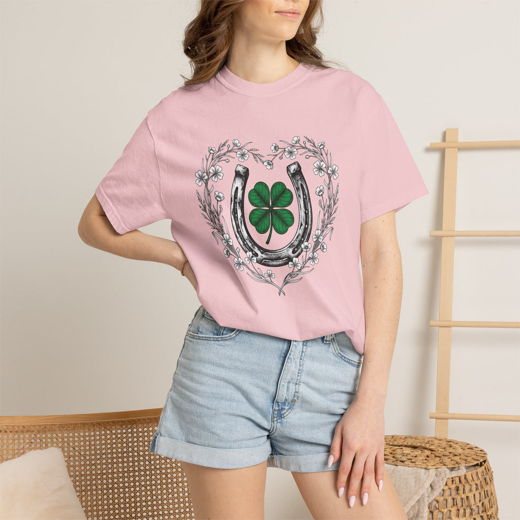 Four Leaf Clover Shirt St Patrick's Day Lucky Gift Women Hand Drawn Tee Shamrock T-Shirt Irish Fan Hand Drawn Tshirt Fortune Graphic Vintage