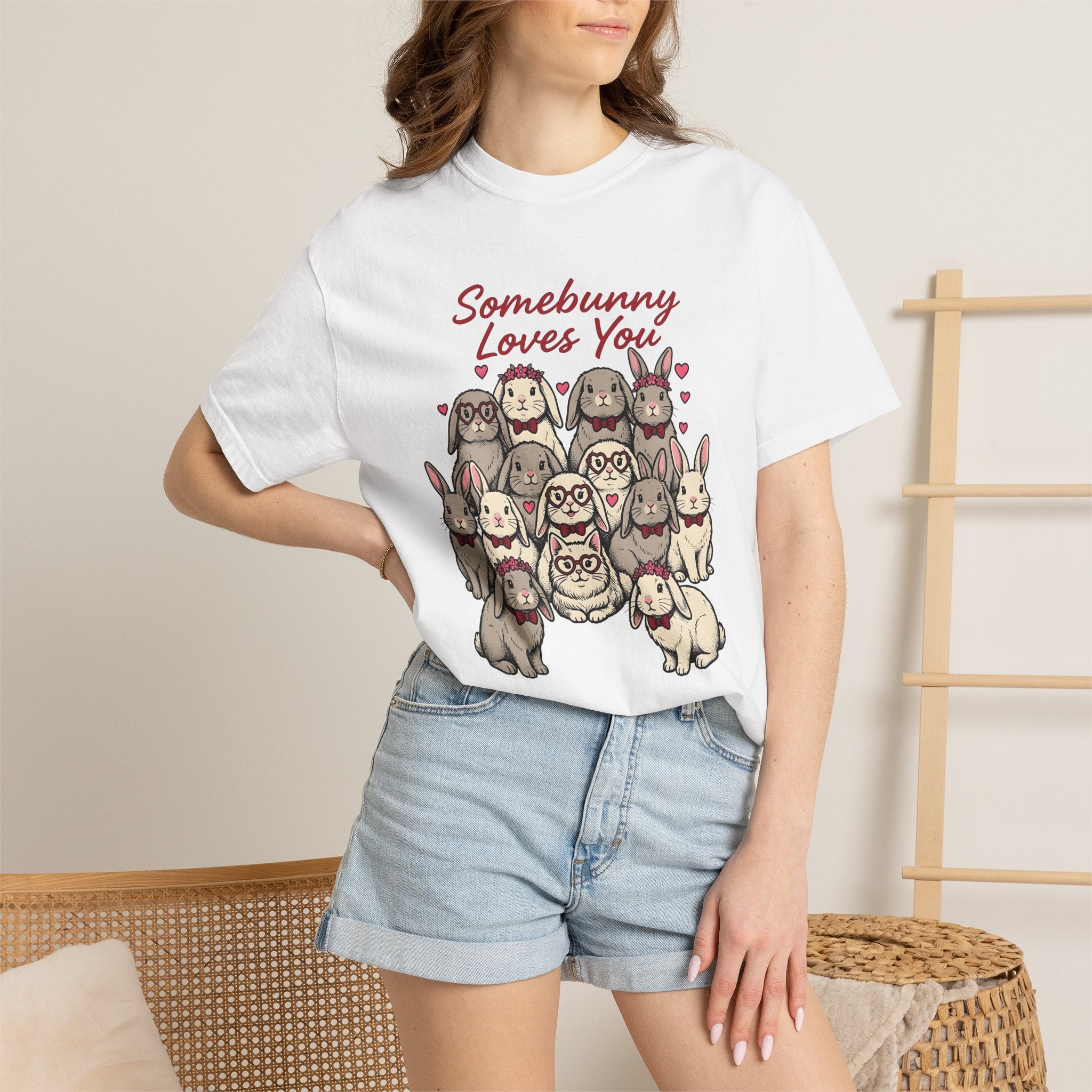 Bunny Group Shirt St. Valentine's Day Animals Gift Women Cute Tee Rabbits T-Shirt Valentine Fan Cute Tshirt Creature Graphic Hand Drawn