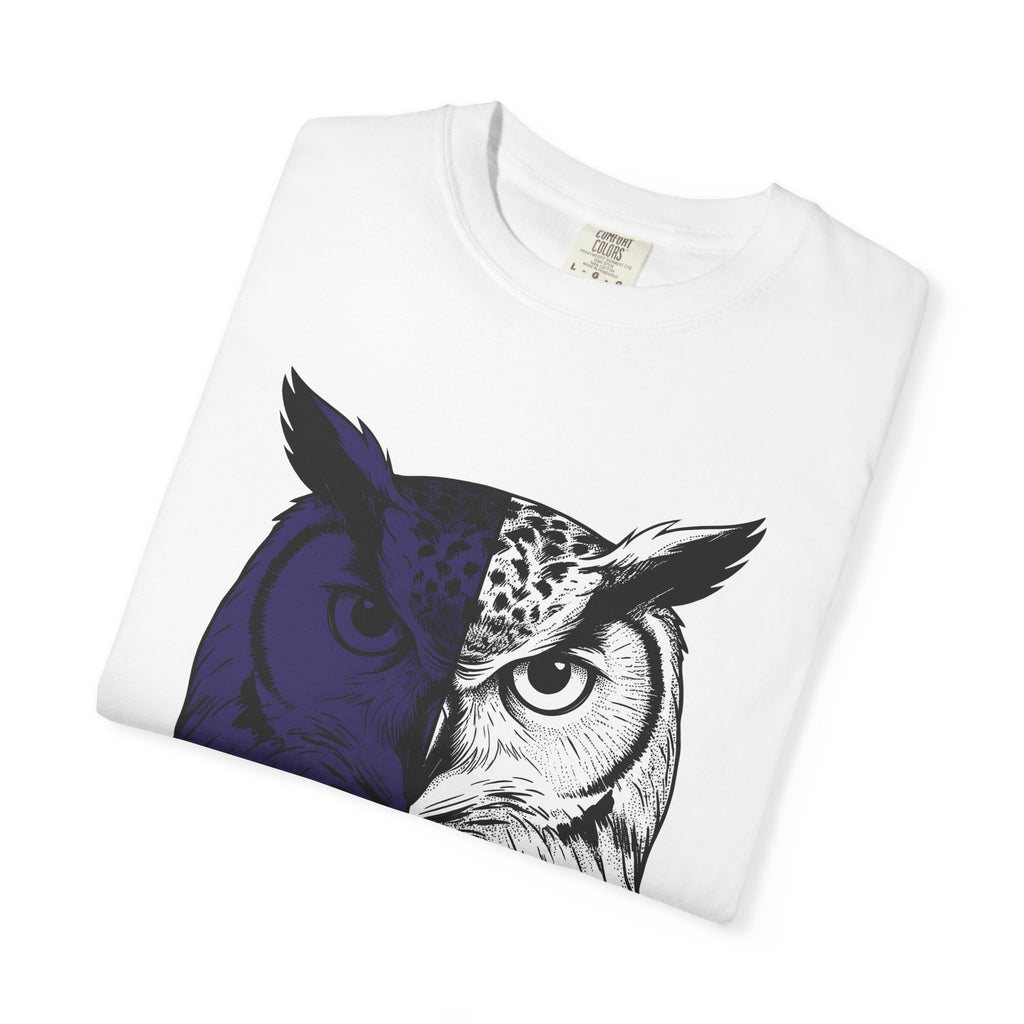 Owl Portrait Shirt Animals Environment Gift Women Minimalist Tee Owl T-Shirt Wildlife Fan Simple Tshirt Eco Graphic Hand Drawn Dark Sky