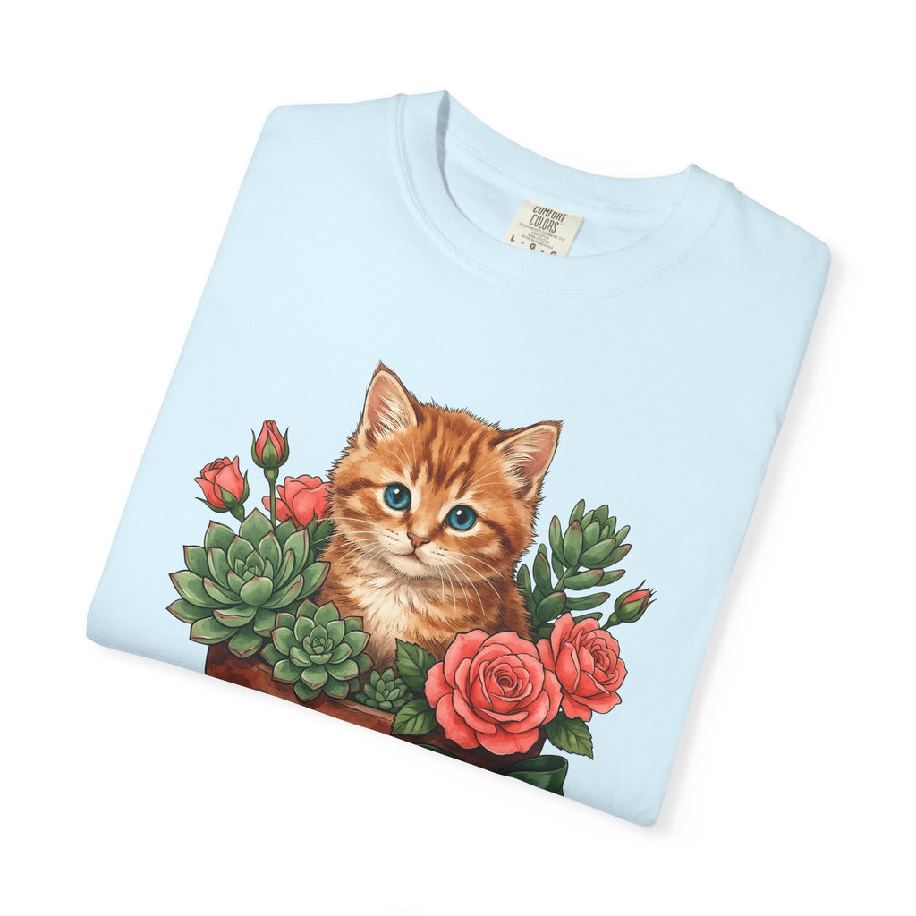 Marmalade Cat Shirt Cat Greenery Gift Women Pastel Tee Tabby Cat T-Shirt Cat Fan Fancy Cat Tshirt Botanical Graphic Leaves Houseplant Tshirt