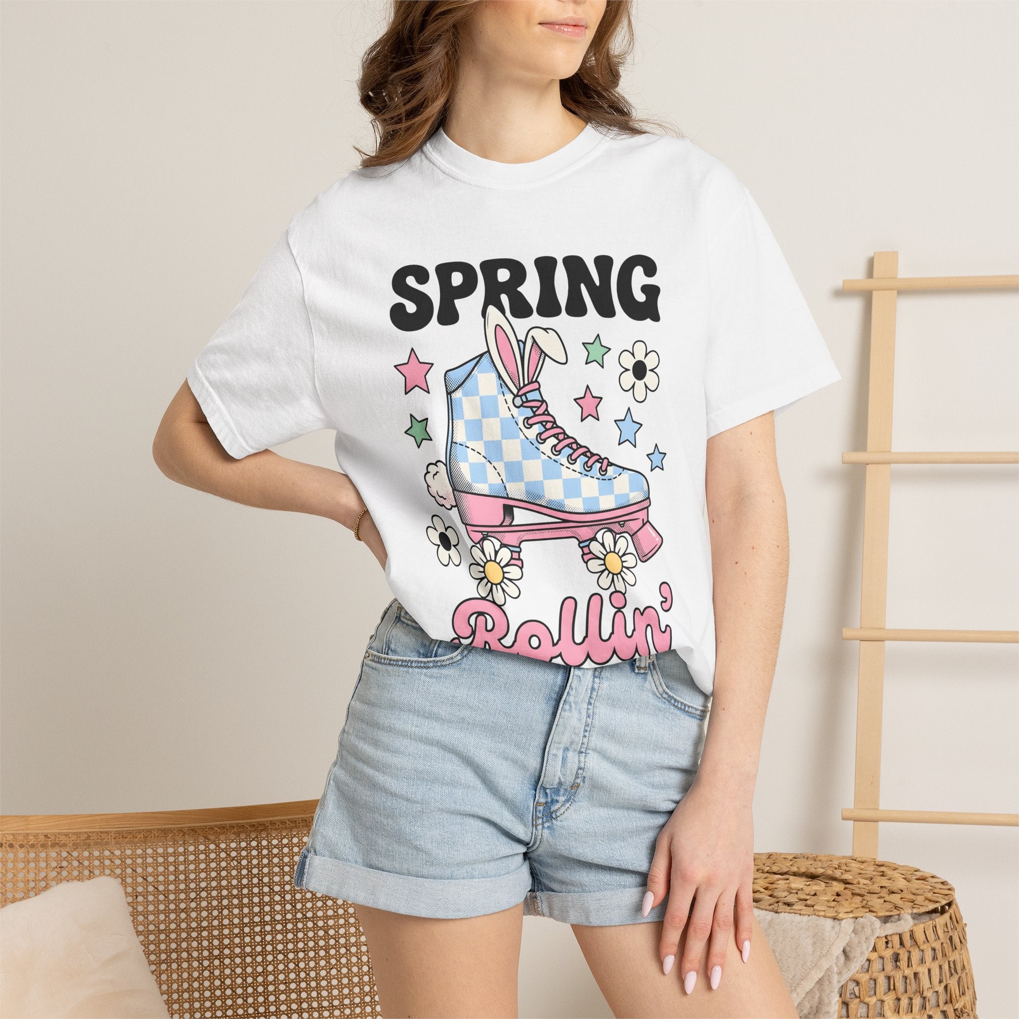 Bunny Skate Shirt Easter Plants Gift Women Classic Tee Rabbit Skate T-Shirt Easter Fan Spring Tshirt Vintage Illustration Floral Graphic
