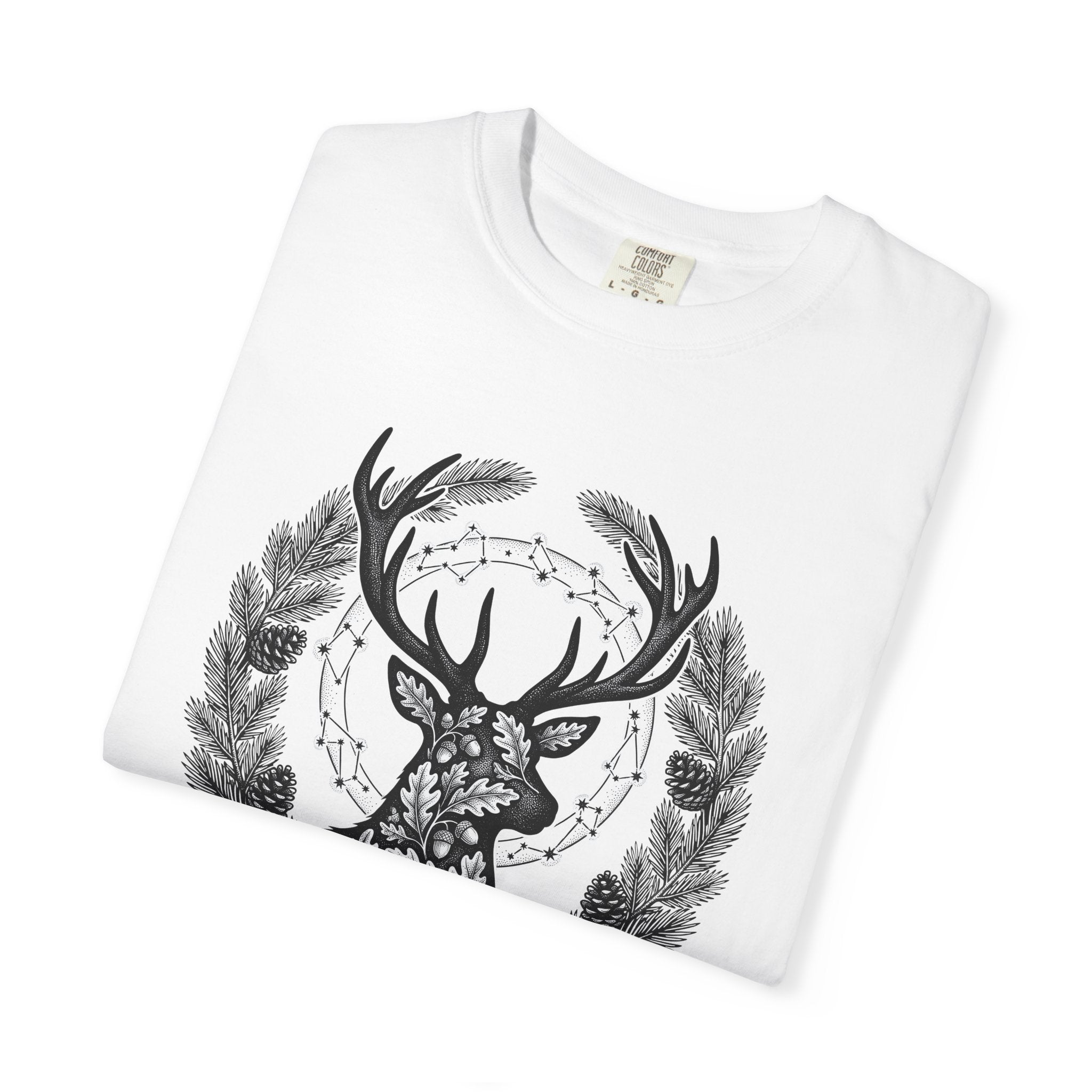 Buck Silhouette Shirt Boho Chic Plants Gift Women Leaf Tee Deer T-Shirt Bohemian Fan Botanical Tshirt Floral Graphic Sketch Cone Cluster