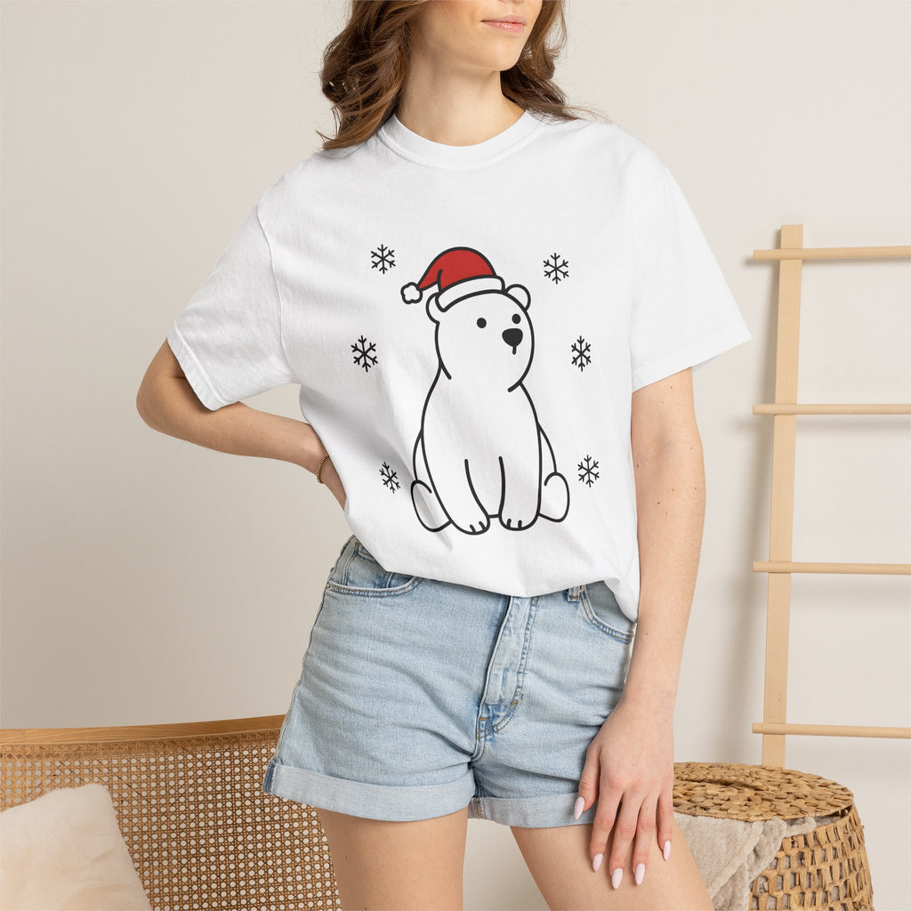 Arctic Bear Shirt Christmas Wildlife Gift Women Adorable Tee Polar Bear T-Shirt Xmas Fan Cute Tshirt Animal Graphic Simple Ice Crystals