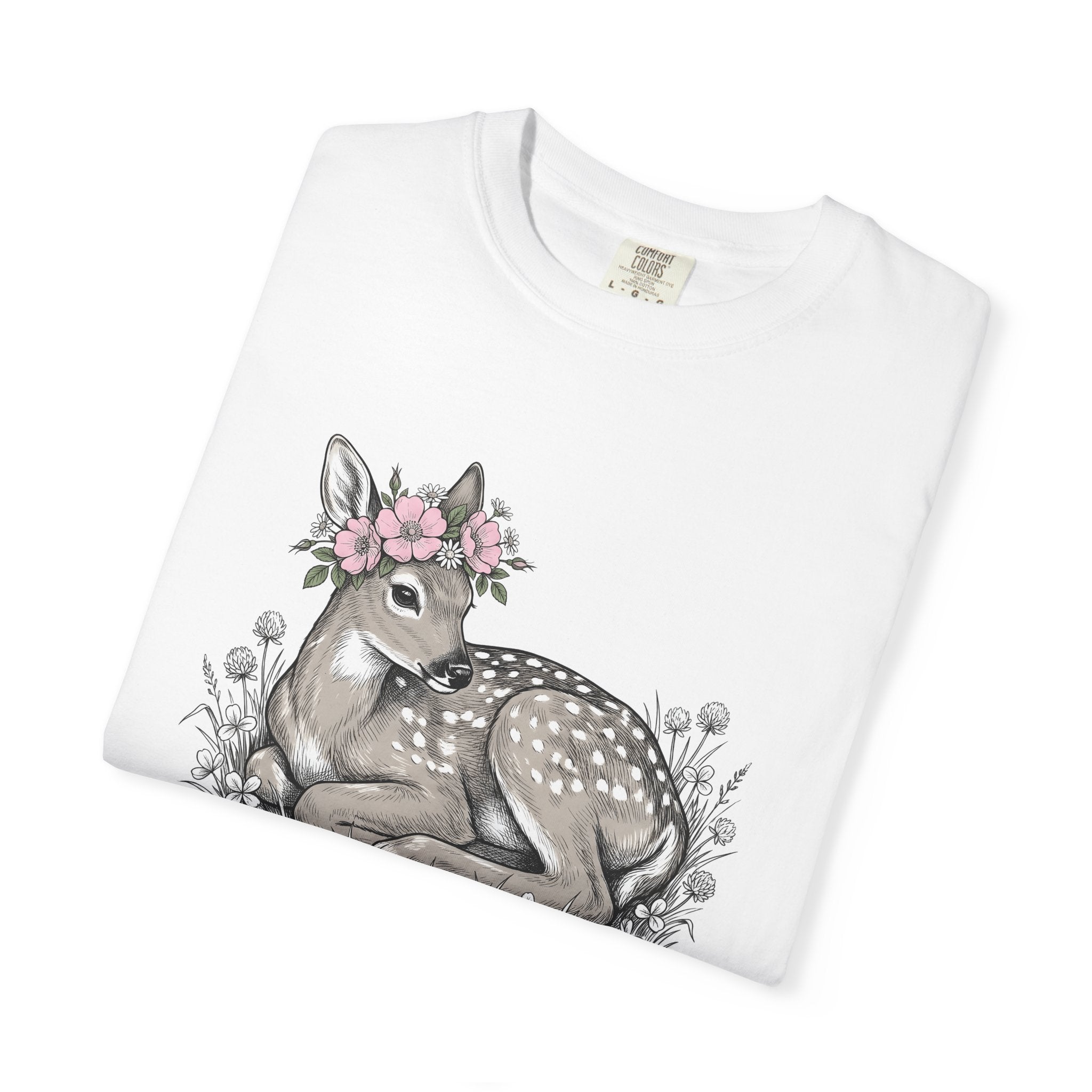 Fawn Floral Shirt Easter Woodland Gift Women Boho Tee Deer T-Shirt Easter Fan Hippie Tshirt Forest Graphic Vintage Flower Crown Tshirt
