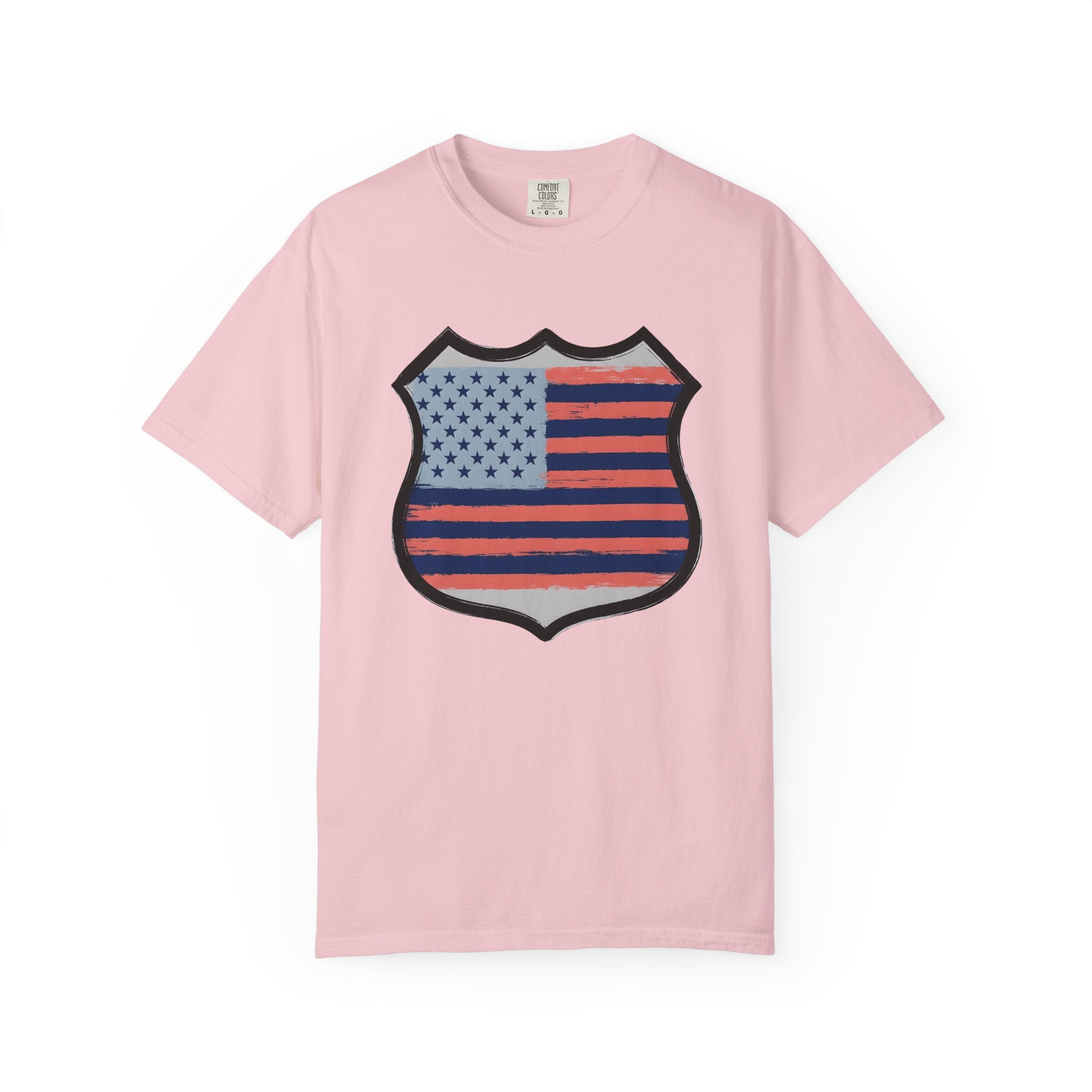 American Flag Badge Shirt America Patriotic Gift Women Distressed Tee Badge T-Shirt American Fan Patriotic Graphic Vintage Stars Tshirt