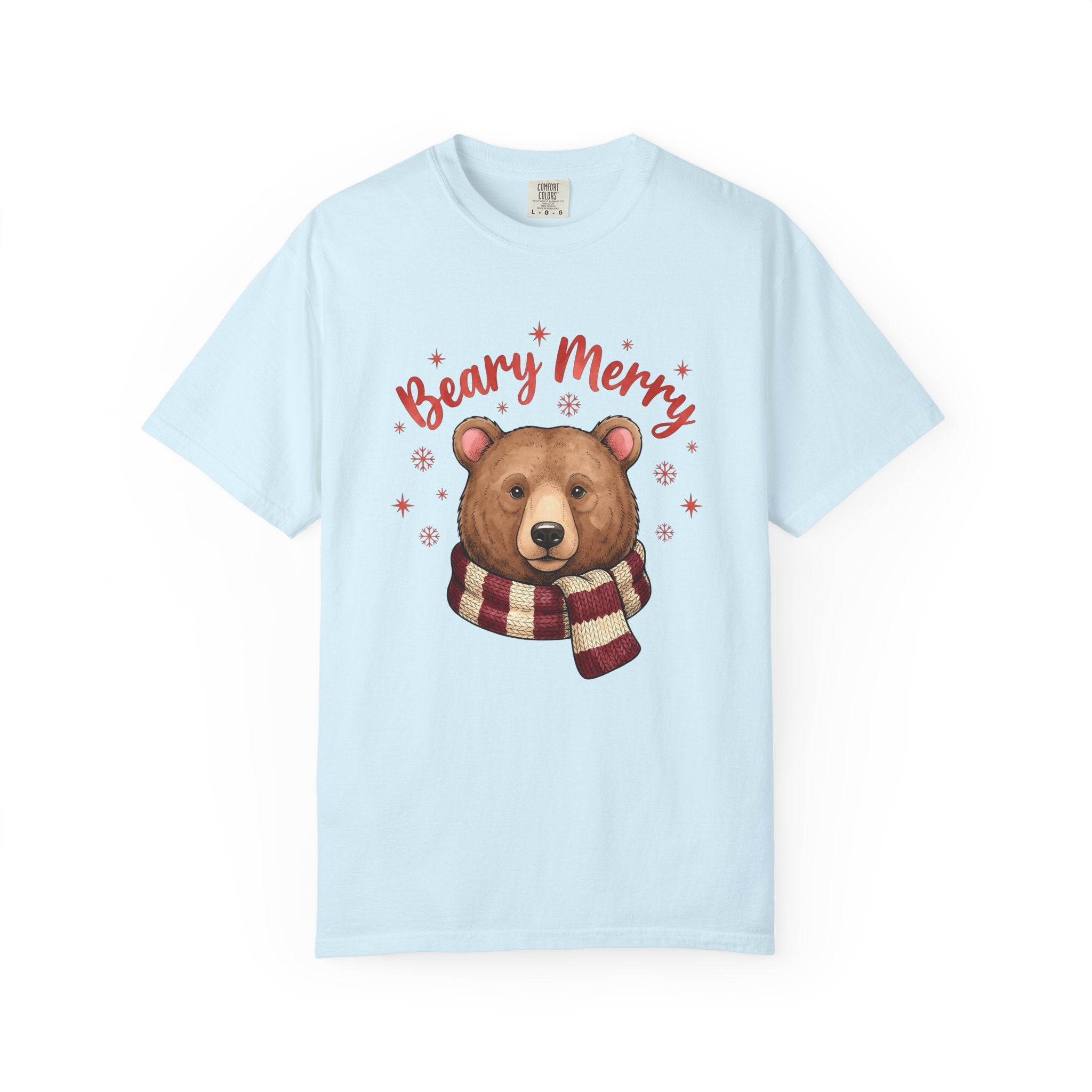 Bear Scarf Shirt Animals Holiday Gift Women Cute Tee Teddy T-Shirt Wildlife Fan Cartoon Tshirt Christmas Graphic Doodle Snowflakes Tshirt