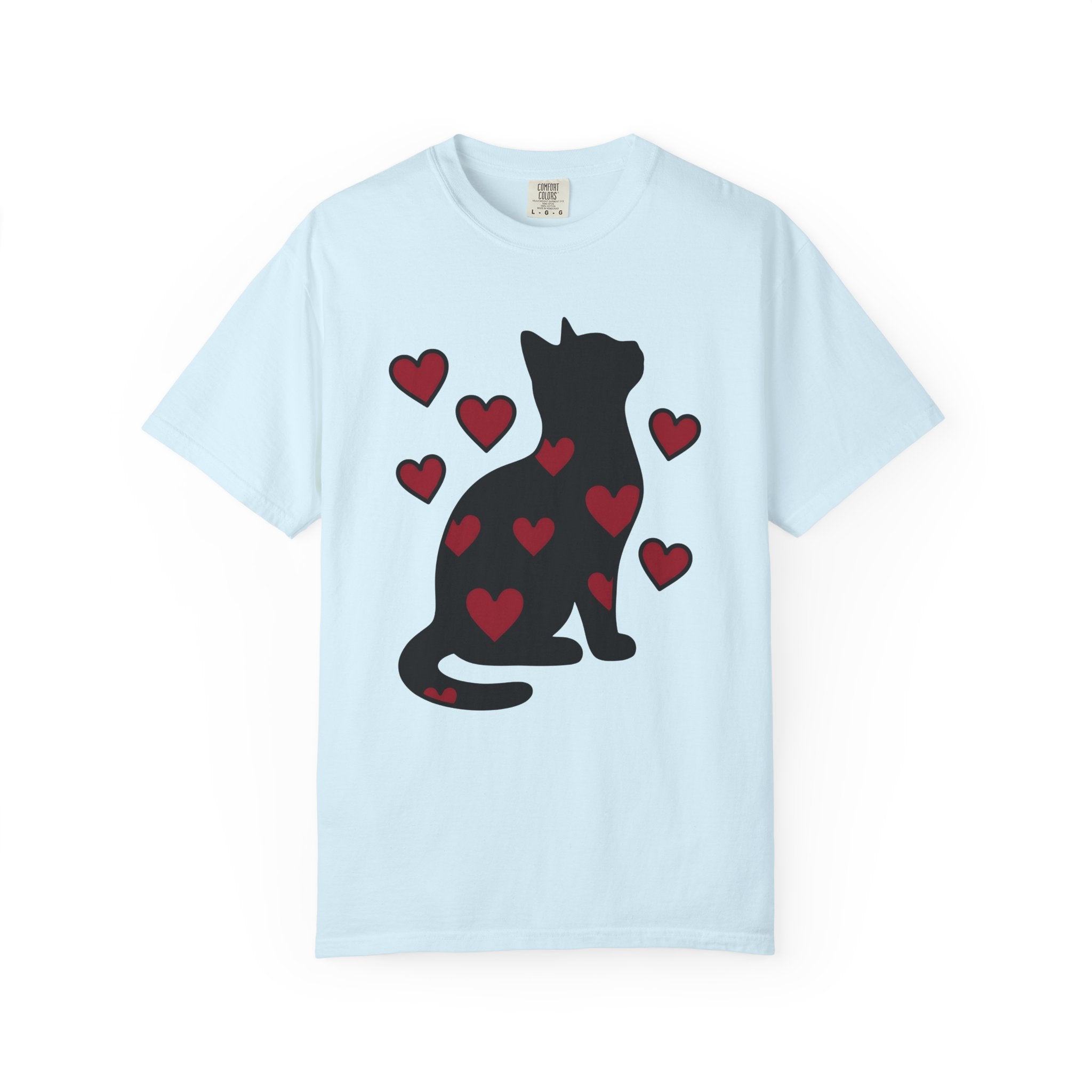 Black Pussycat Shirt Cat Affection Gift Women Understated Tee Cat T-Shirt Feline Fan Kitty Tshirt Love Graphic Trendy Heart Icons Tshirt