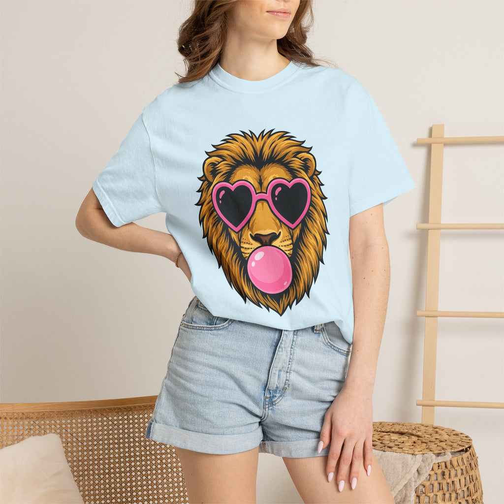 Lion Cool Glasses Shirt Animals Comedy Gift Women Animated Tee Lion T-Shirt Wildlife Fan Cartoon Tshirt Humor Graphic Flat Chewing Gum