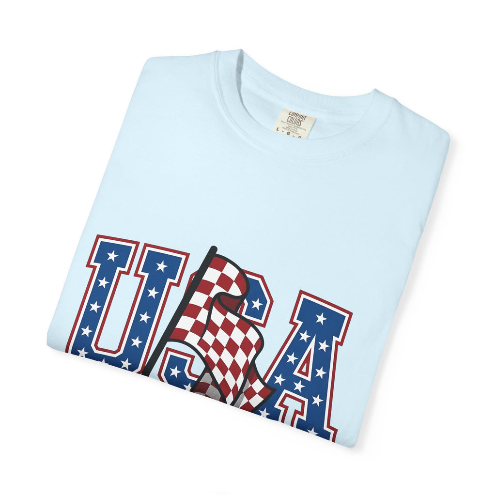 Checkered Banner Shirt America Cars Gift Women Classic Americana Tee Bunting T-Shirt American Enthusiast Vintage Tshirt Automotive Graphic