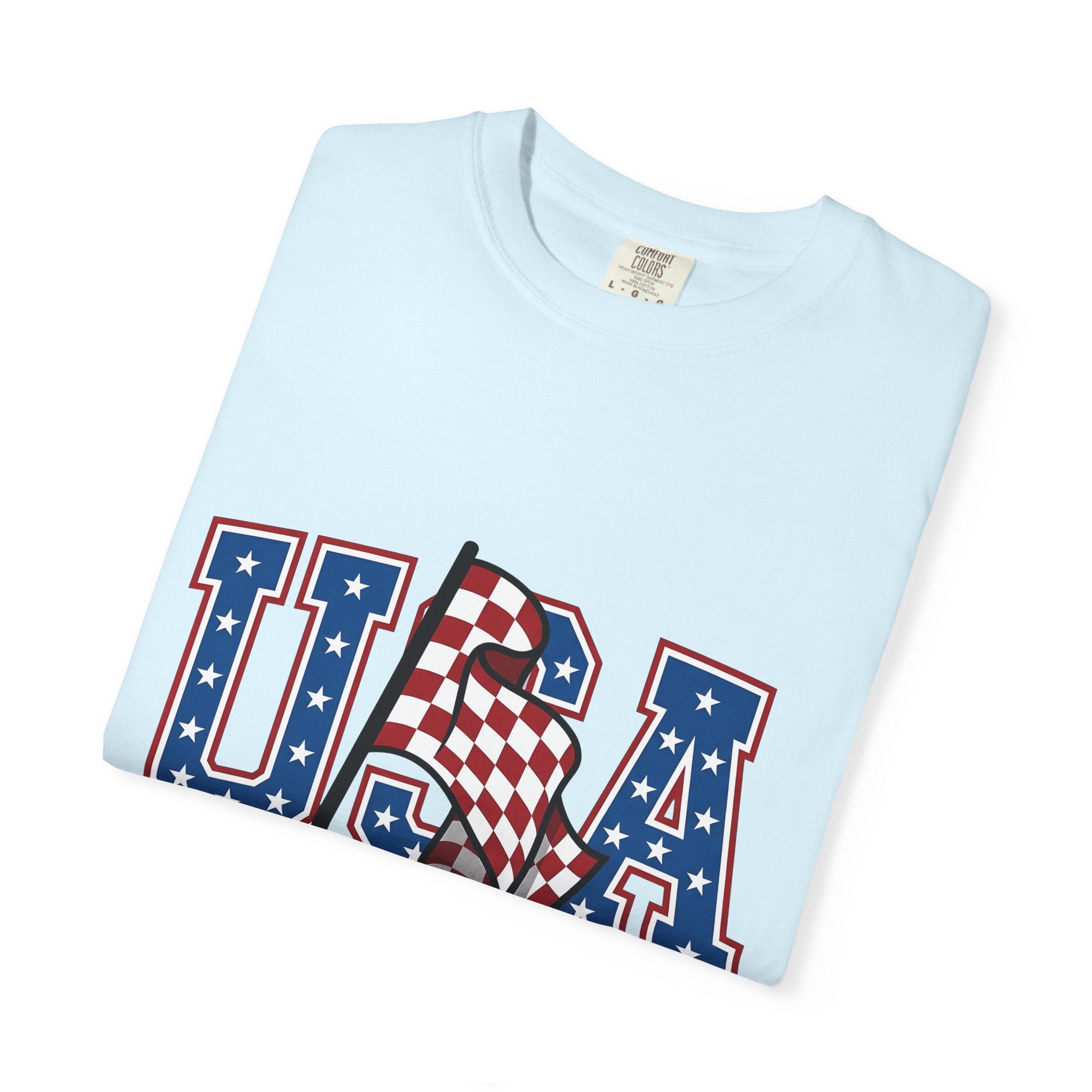 Checkered Banner Shirt America Cars Gift Women Classic Americana Tee Bunting T-Shirt American Enthusiast Vintage Tshirt Automotive Graphic