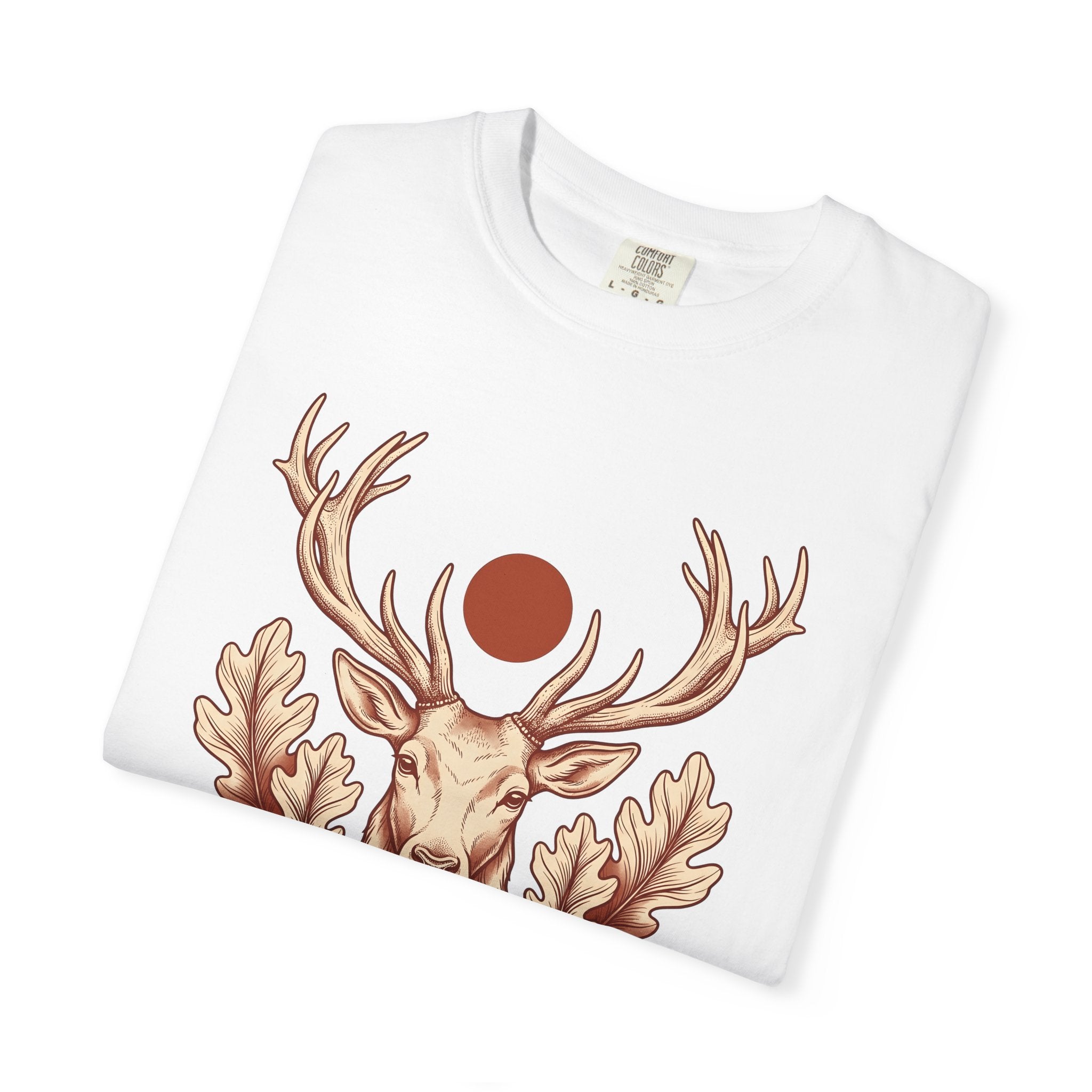 Antlered Deer Shirt Cottagecore Woodland Gift Women Leaf Tee Buck T-Shirt Cottagecore Fan Botanical Tshirt Forest Graphic Sketch Oak Twigs