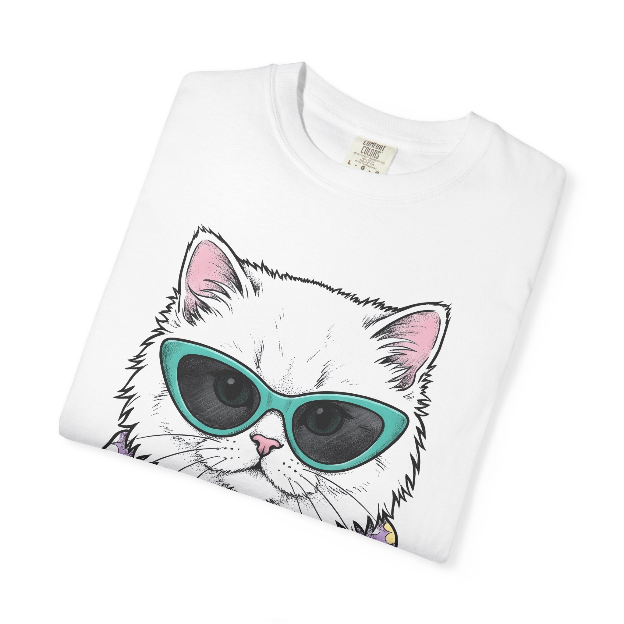 White Kitten Shirt Easter Pet Gift Women Sketch Tee Kitten T-Shirt Easter Fan Drawing Graphic Vintage Flower Scarf Tshirt