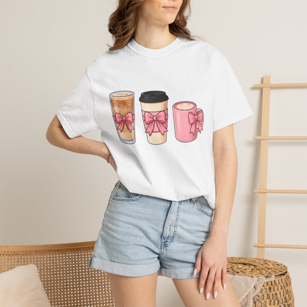 Coffee Mugs Shirt Coffee Vibe Gift Women Cute Tee Mug T-Shirt Coffee Fan Cute Tshirt Atmosphere Graphic Sketch Pink Ribbon Tshirt