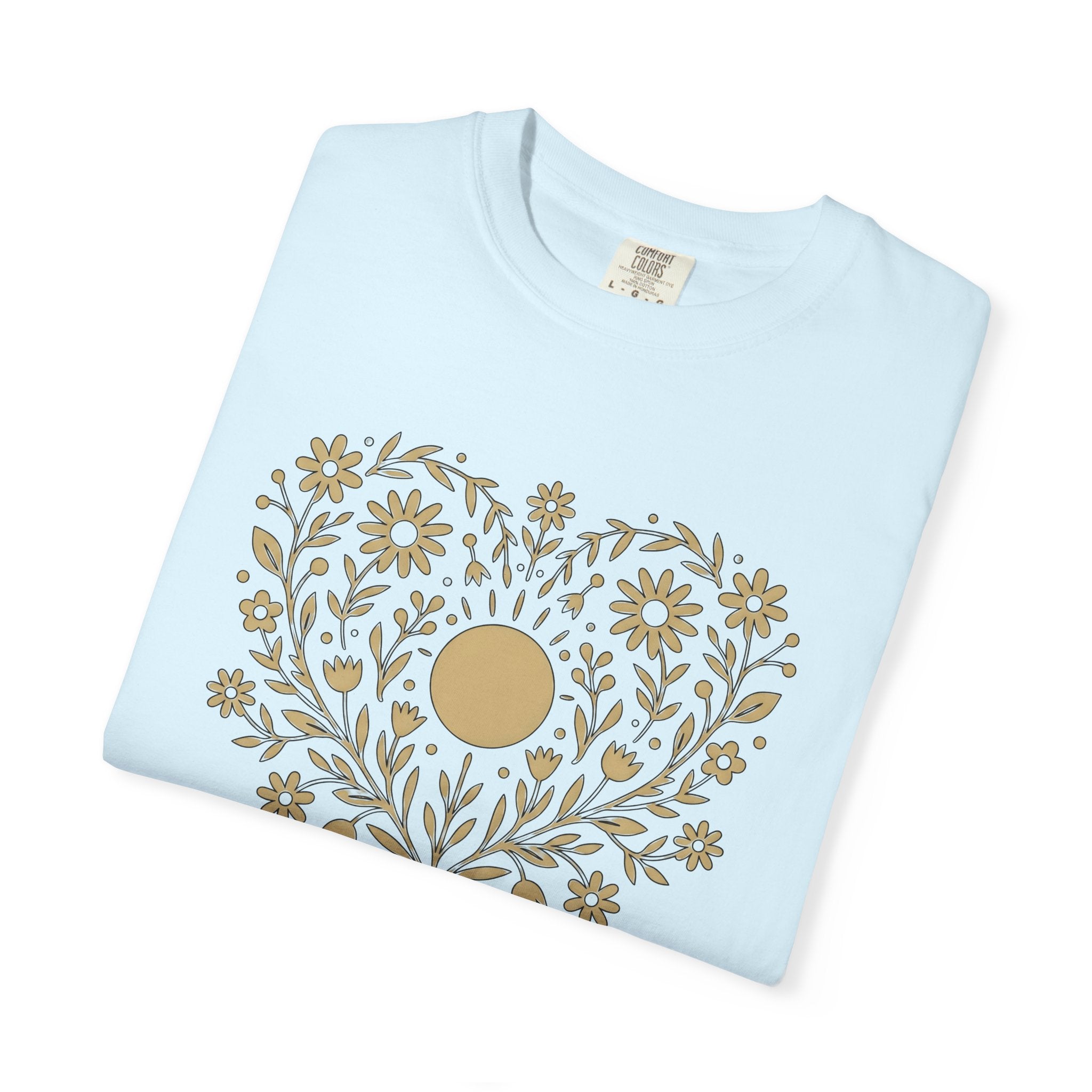 Heart Floral Sun Shirt St Valentine's Day Botanical Gift Women Boho Tee Love T-Shirt Valentine Fan Hippie Tshirt Floral Graphic Minimalist