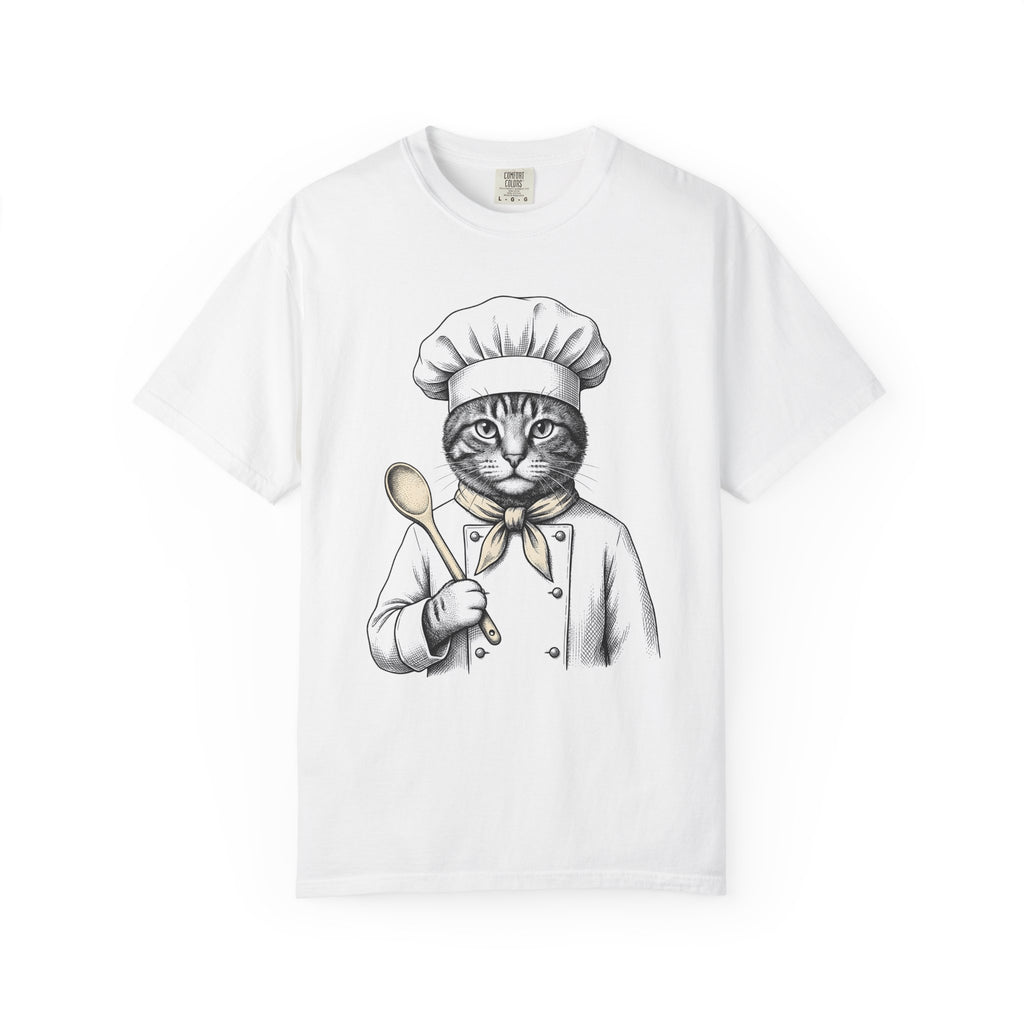 Cat Chef Shirt Cat Cookery Gift Women Cartoon Tee Kitten T-Shirt Cat Fan Feline Tshirt Cooking Graphic Hand Painted Wooden Utensil Tshirt