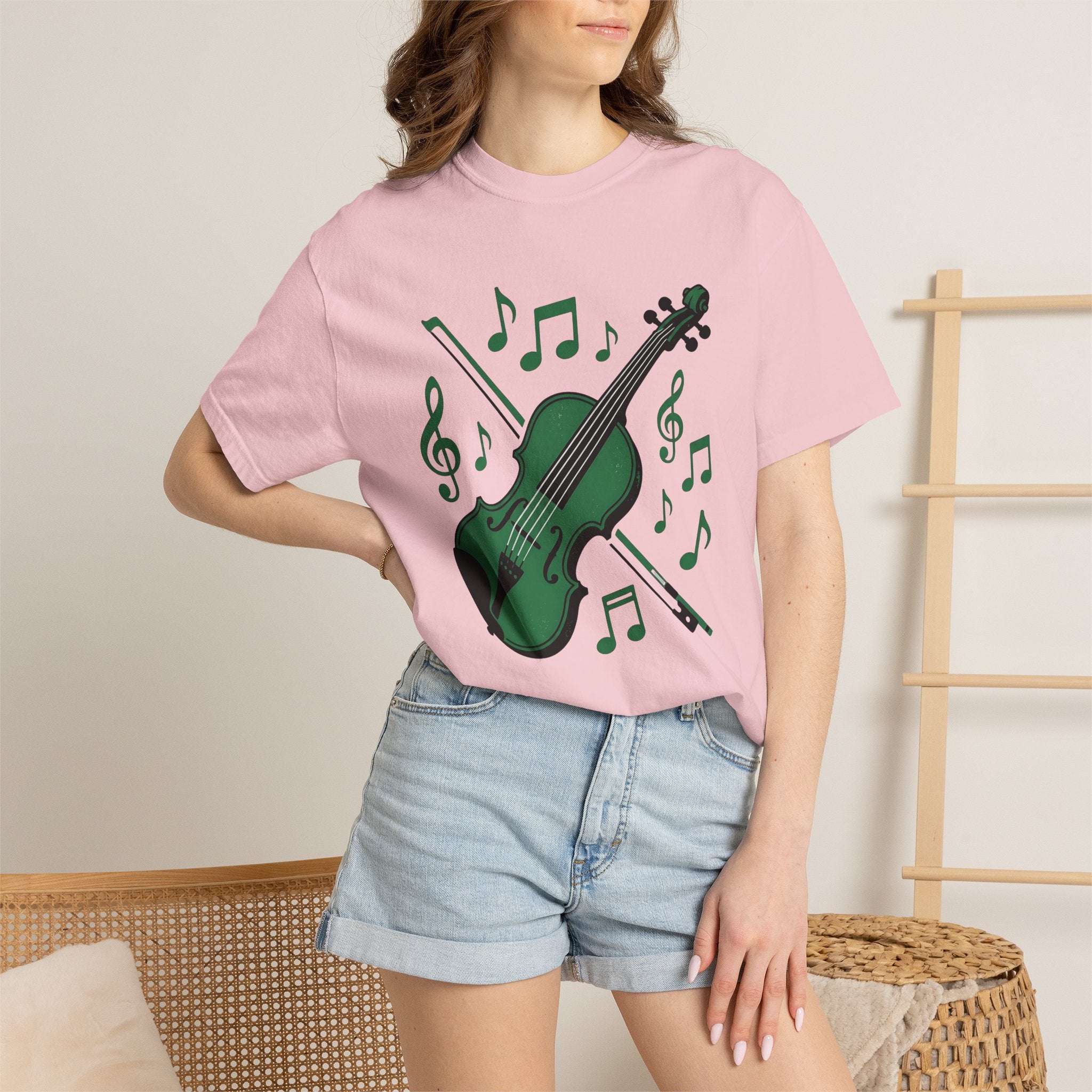Green Fiddle Shirt St Patricks Day Song Gift Women Graphic Design Tee Violin T-Shirt Irish Fan Graphic Design Tshirt Melody Graphic Vintage