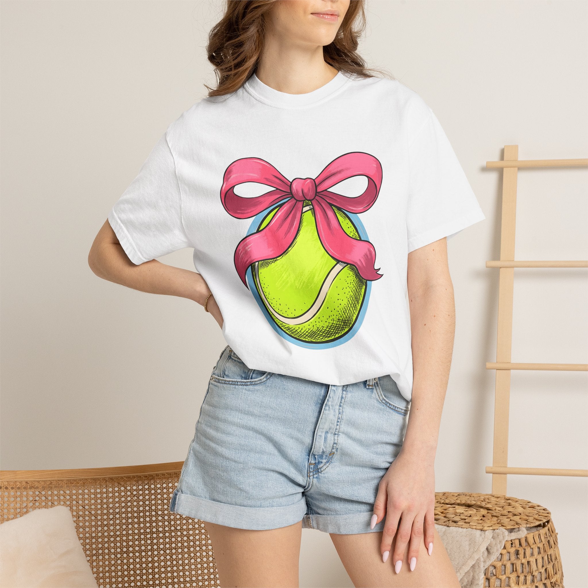 Tennis Ball Bow Shirt Moms Exercise Gift Women Line Art Tee Tennis Bow T-Shirt Mom Enthusiast Illustration Graphic Fitness Graphic Cartoon