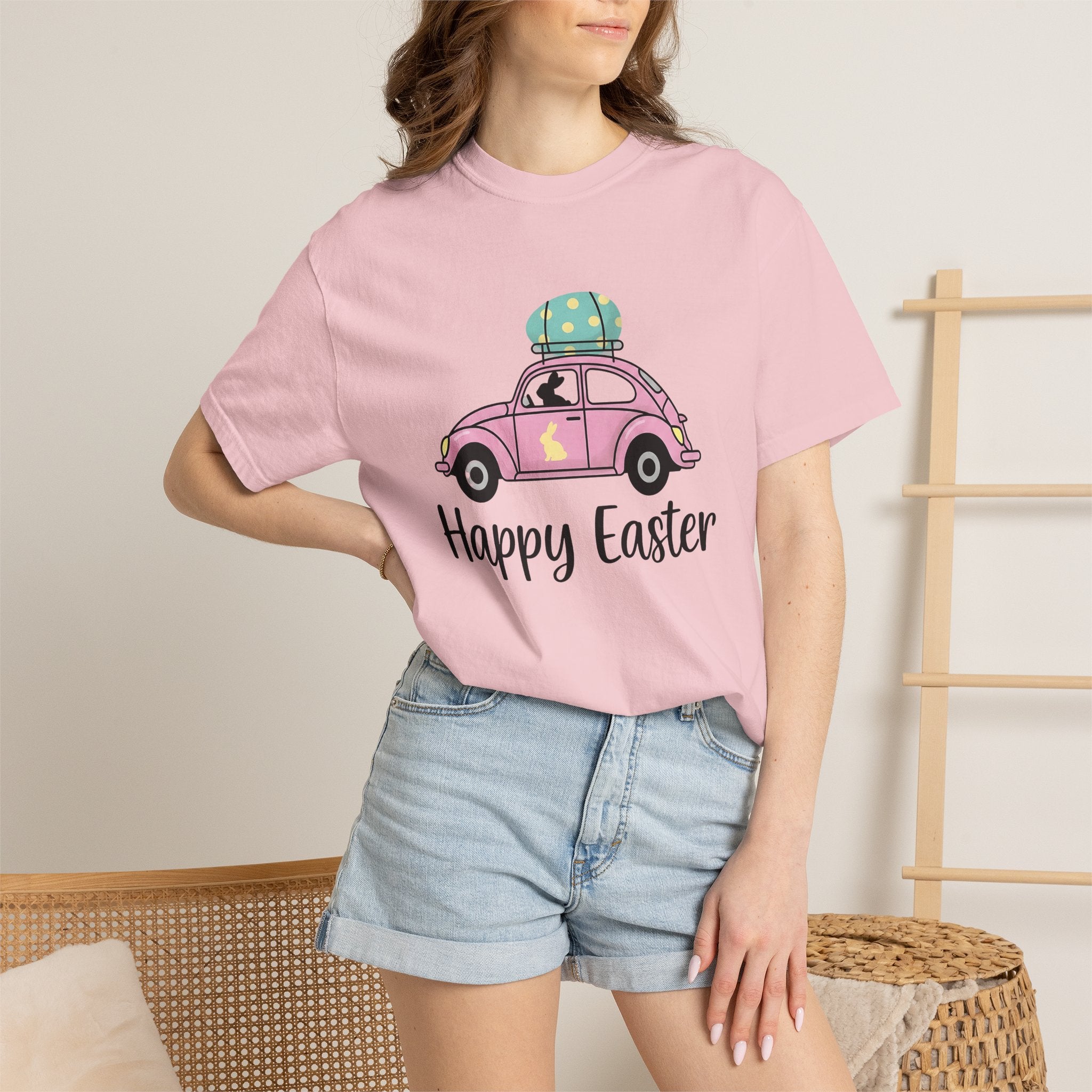Bunny Car Shirt Easter Spring Gift Women Cute Tee Rabbit Vehicle T-Shirt Easter Fan Easter Bunny Tshirt Floral Graphic Retro Easter Egg