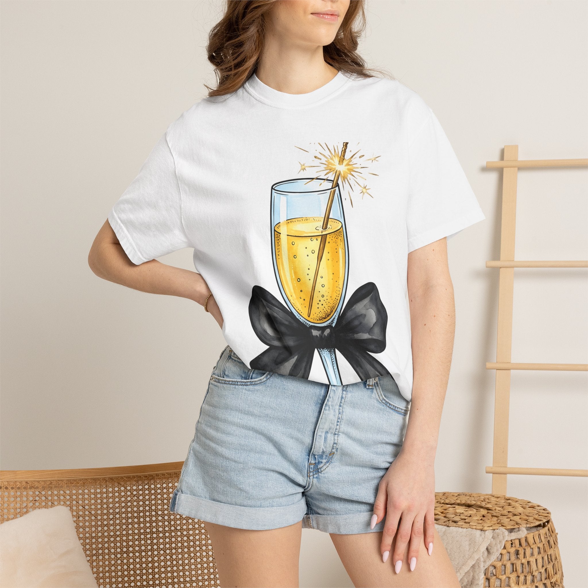 Champagne Flute Shirt Holiday Festive Gift Women Hand Painted Tee Champagne Glass T-Shirt Christmas Fan Painted Tshirt Celebration Graphic