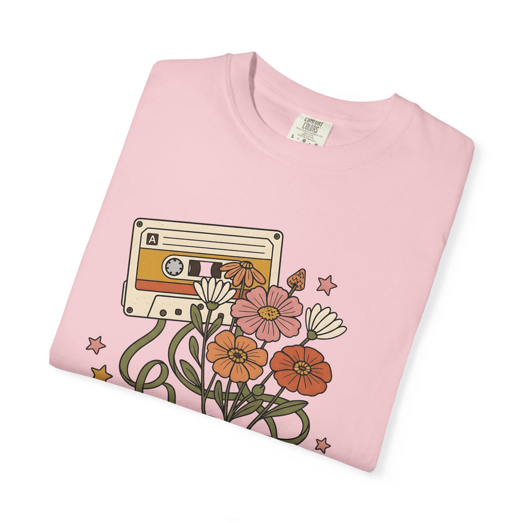 Cassette Tape Blooms Shirt Boho Chic Instruments Gift Women Sketch Tee Mixtape T-Shirt Bohemian Fan Illustrated Tshirt Guitar Graphic