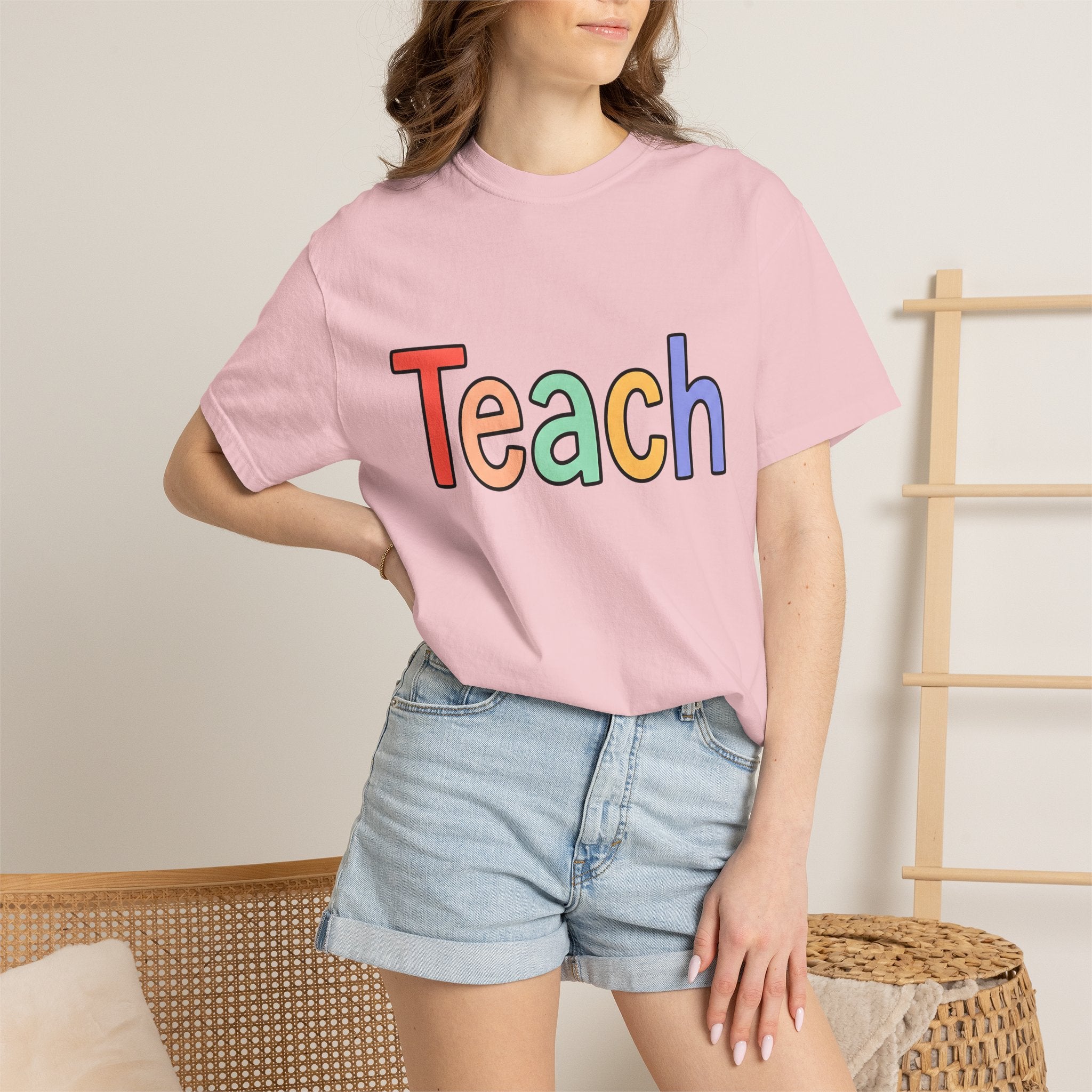 Colorful Teach Text Shirt Teachers Education Gift Women Playful Tee Typography T-Shirt Educator Enthusiast Artistic Tshirt Learning Graphic